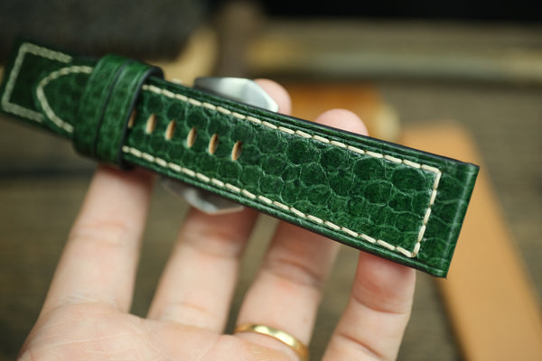 PANERAI WATCH BAND HANDMADE, SNAKE LEATHER GREEN COLOR.