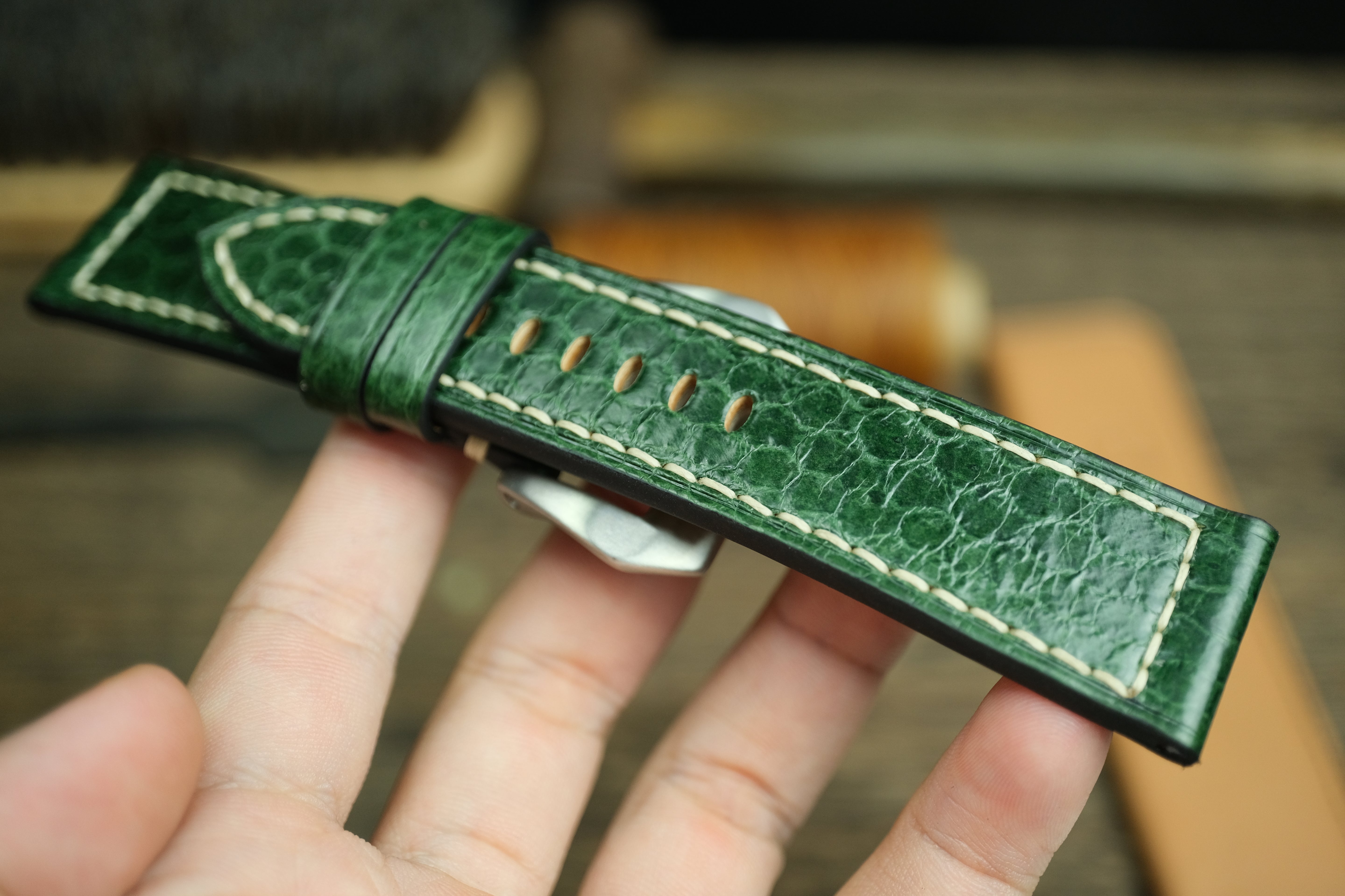 Green Snake Leather Handmade Panerai Watch Strap