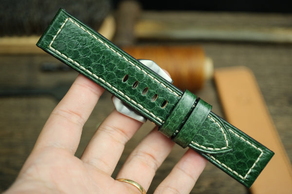 PANERAI WATCH BAND HANDMADE, SNAKE LEATHER GREEN COLOR.