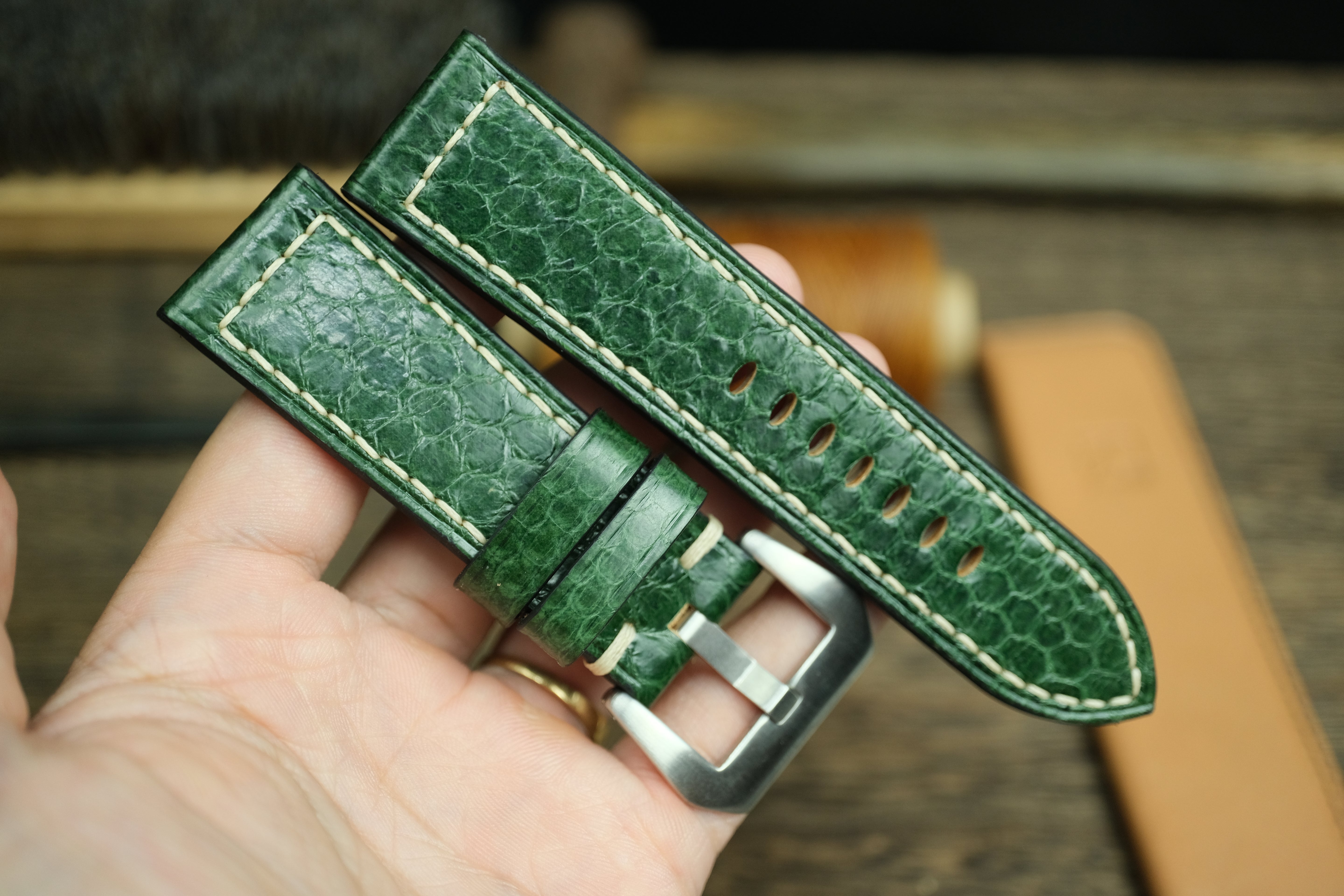 Green Snake Leather Handmade Panerai Watch Strap