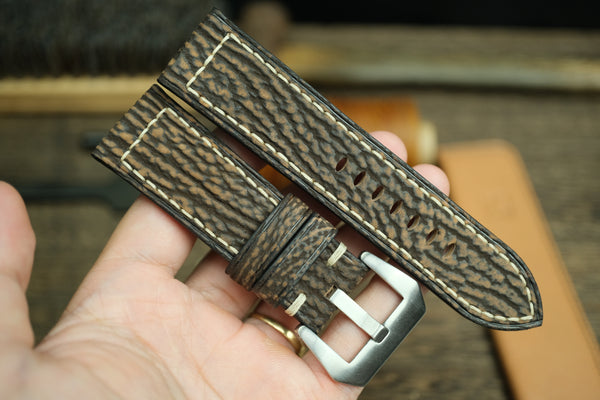 PANERAI WATCH BAND HANDMADE, SHARK LEATHER MATTE BROWN COLOR.