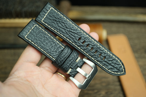 PANERAI WATCH BAND HANDMADE, SHARK LEATHER MATTE BLACK COLOR.