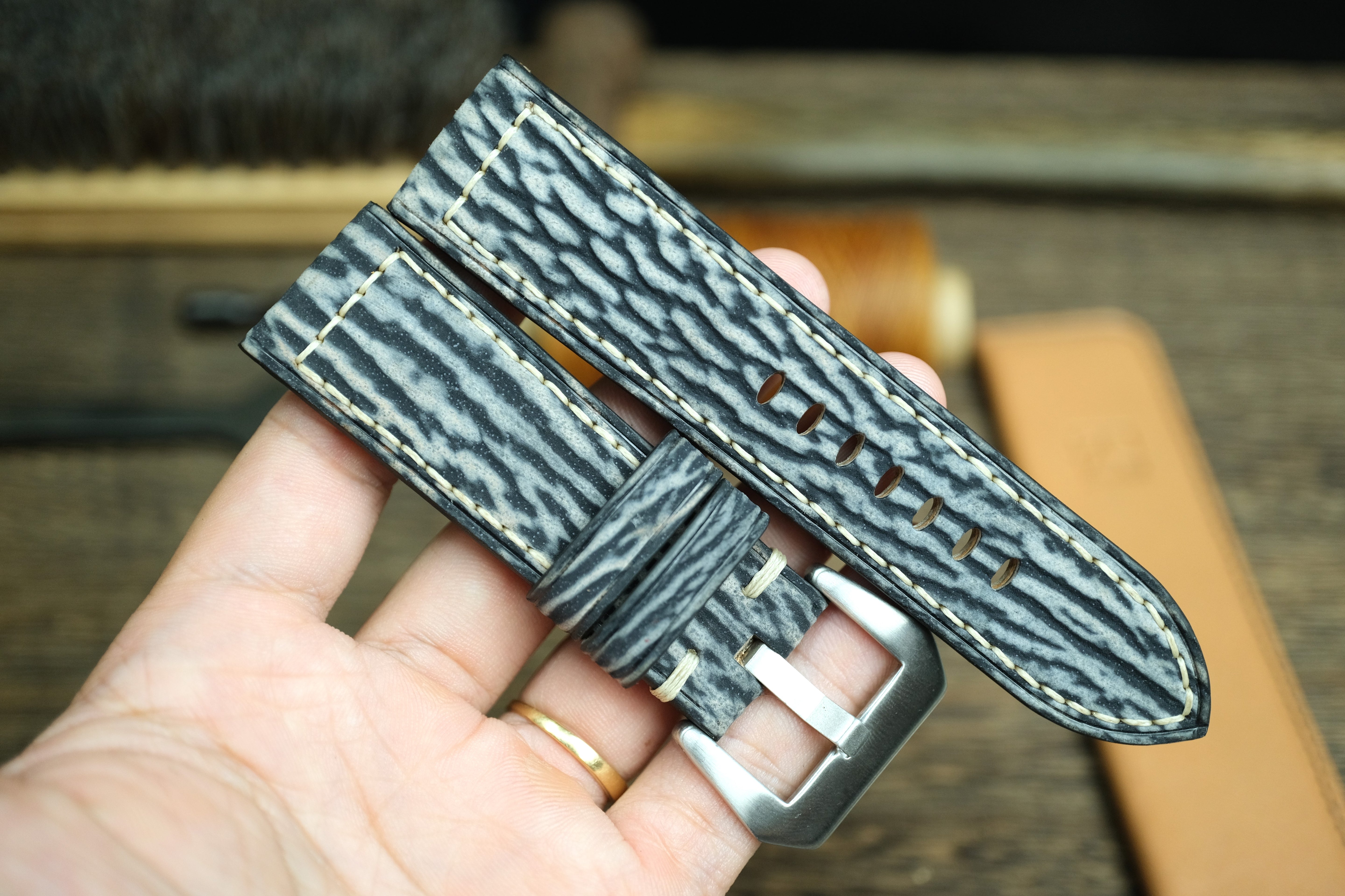 Matte Grey/Black Shark Leather Panerai Watch Strap