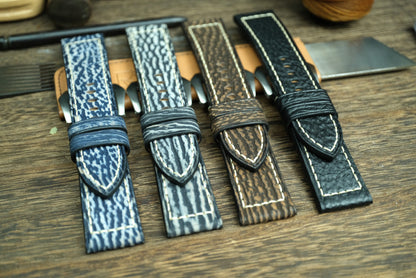 Matte Grey/Black Shark Leather Panerai Watch Strap
