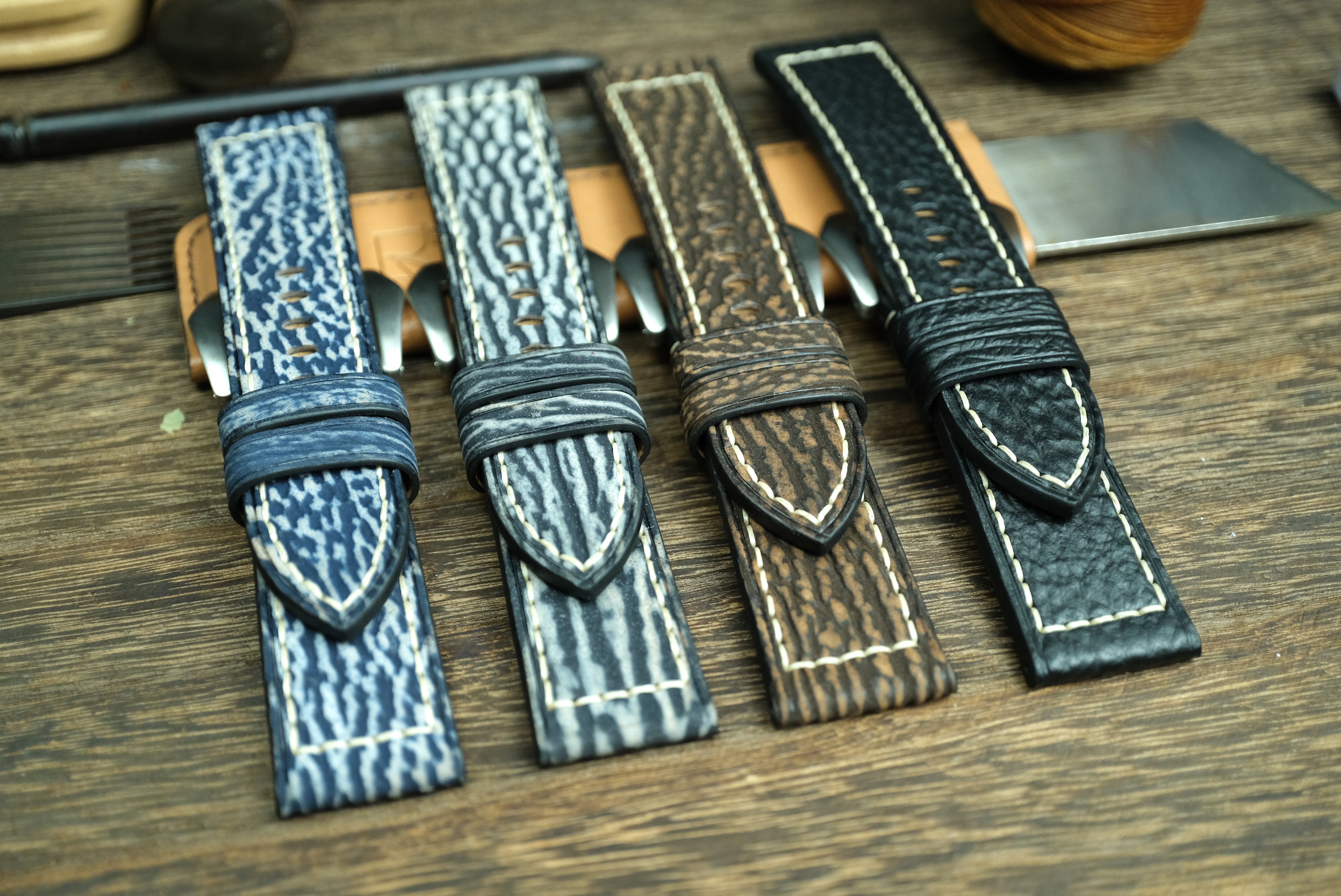 Matte Grey/Black Shark Leather Panerai Watch Strap