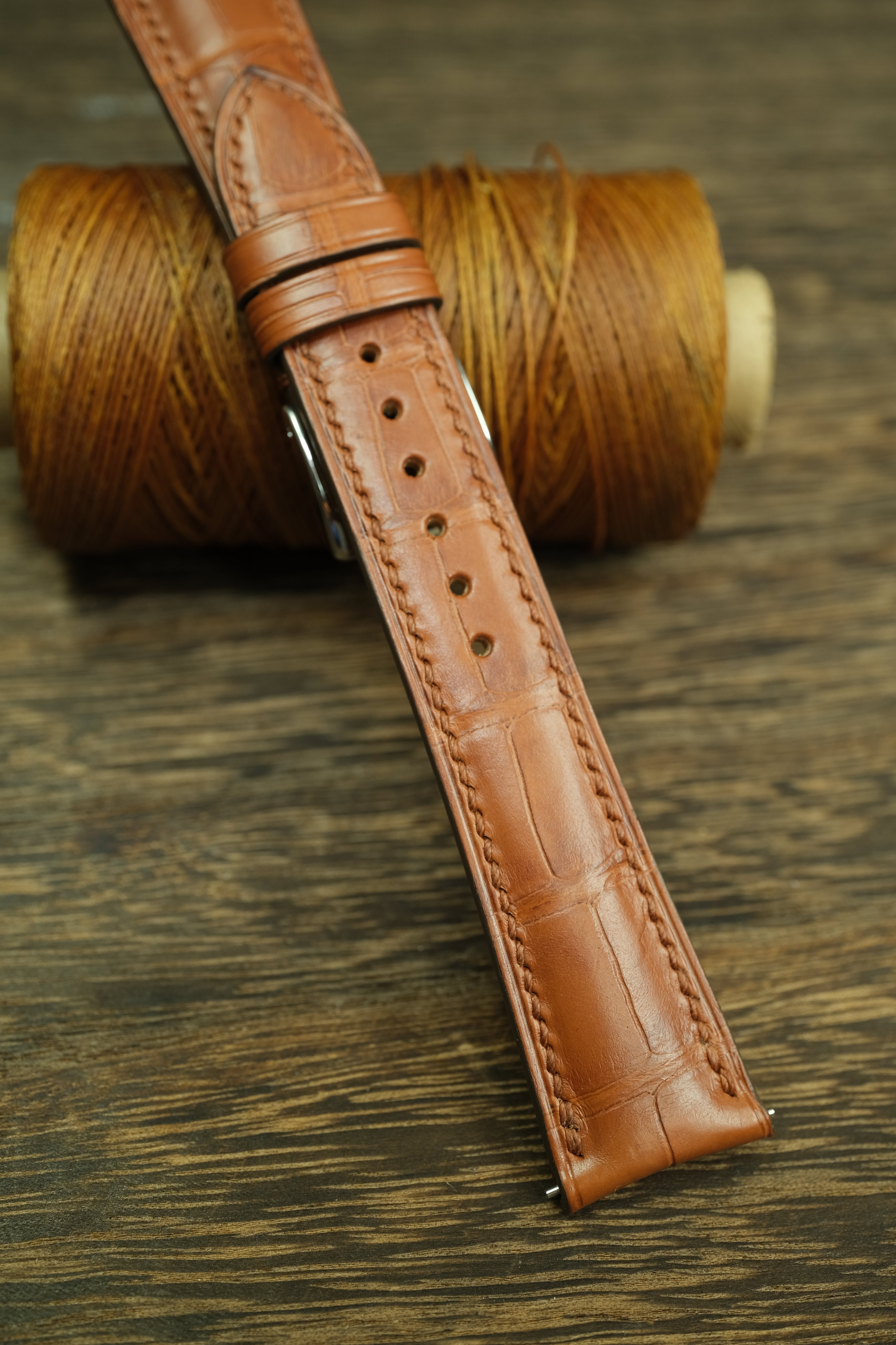 Handmade Cognac Brown Alligator Watch Strap