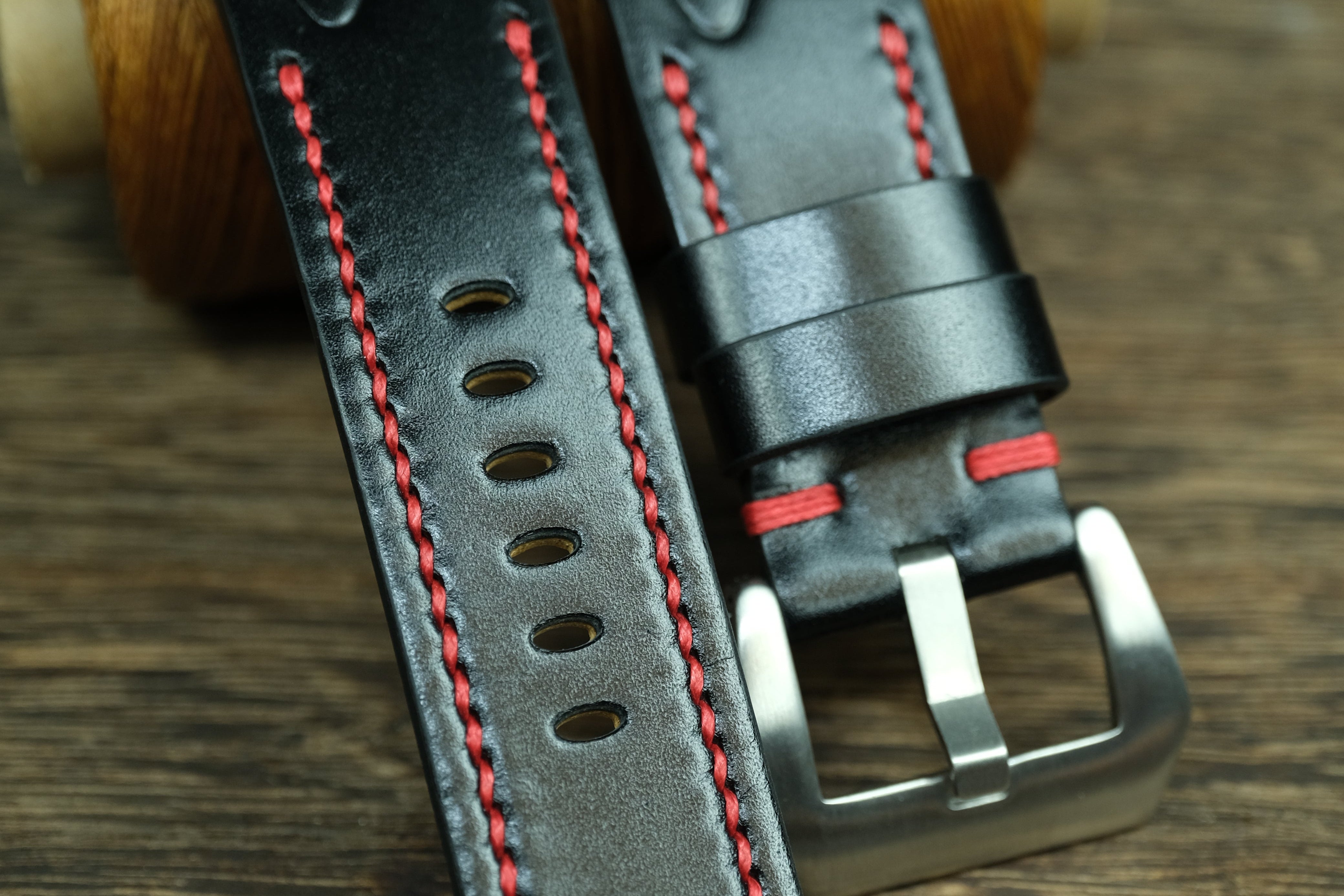 Black Buttero Leather Rally Style Watch Strap