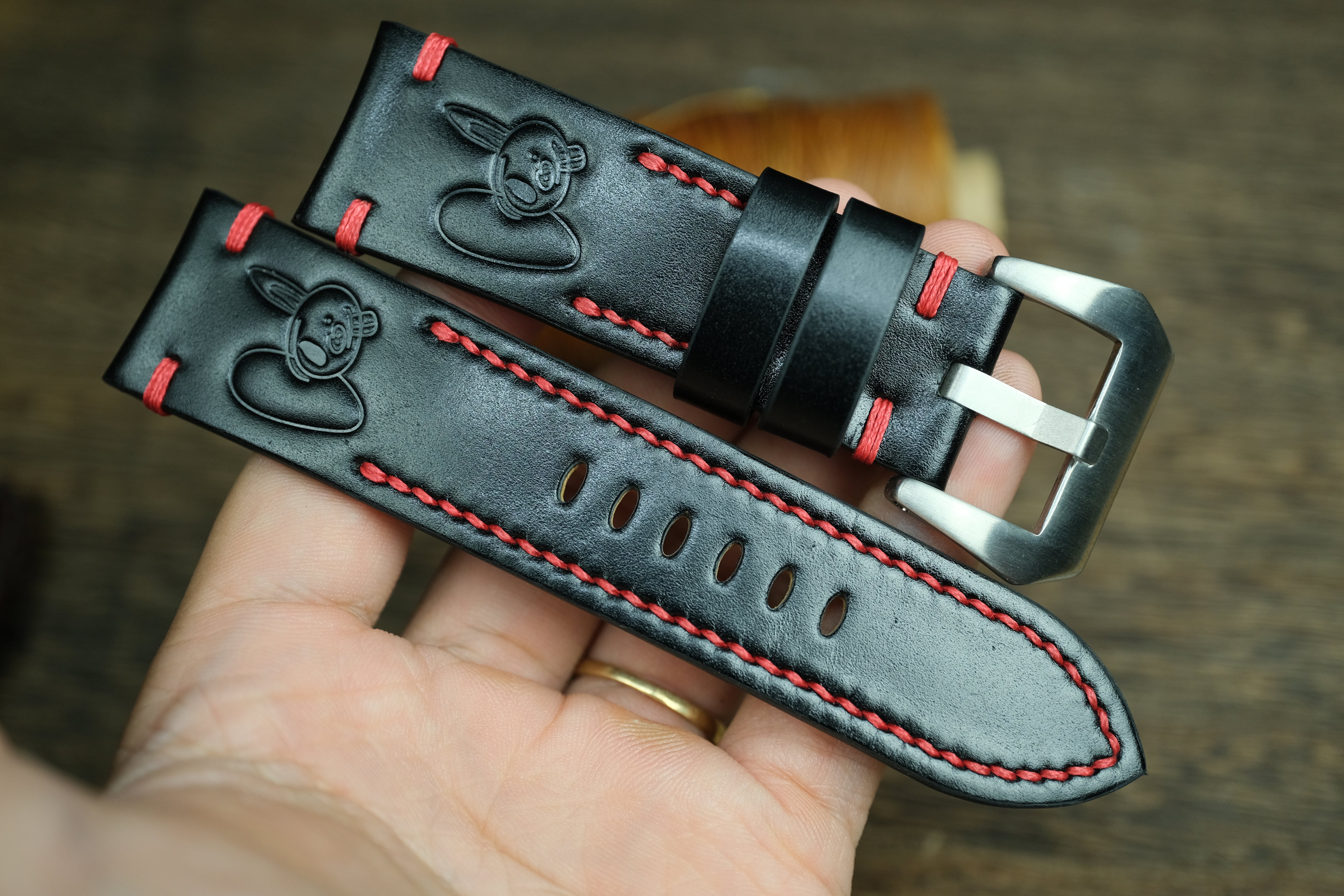 Black Buttero Leather Rally Style Watch Strap