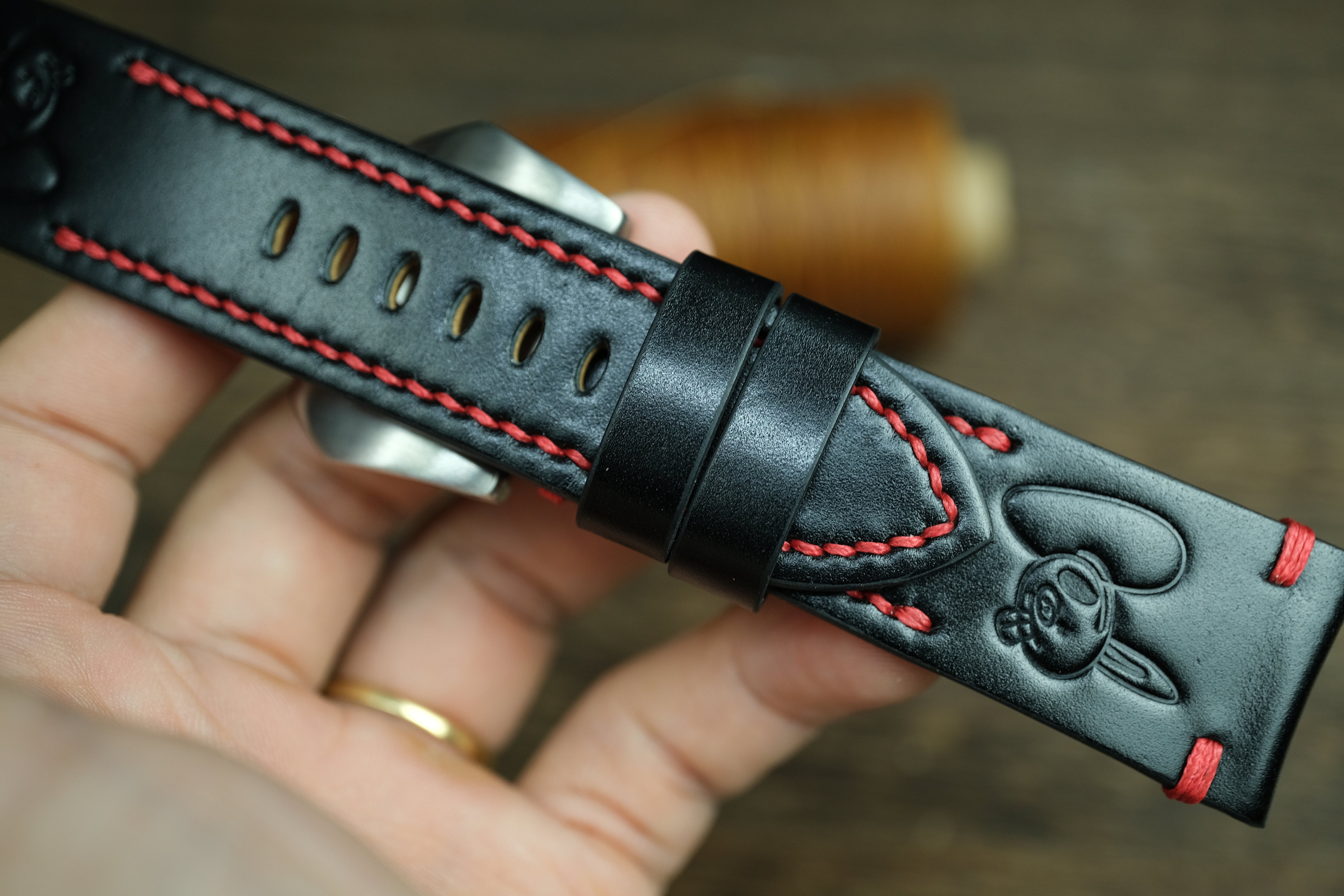 Black Buttero Leather Rally Style Watch Strap