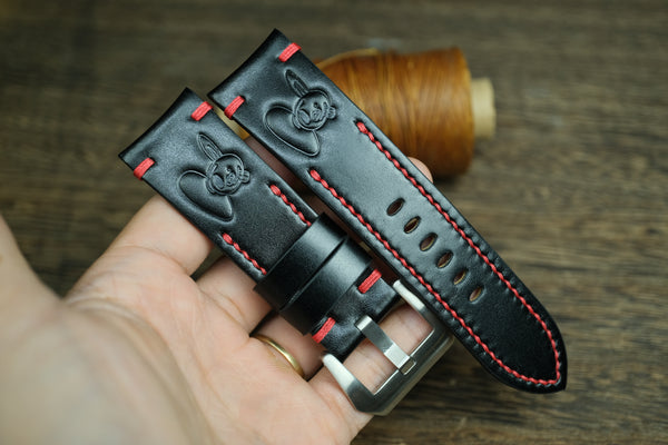 PANERAI WATCH BAND HANDMADE, BLACK SHELLCORDOVAN LEATHER.