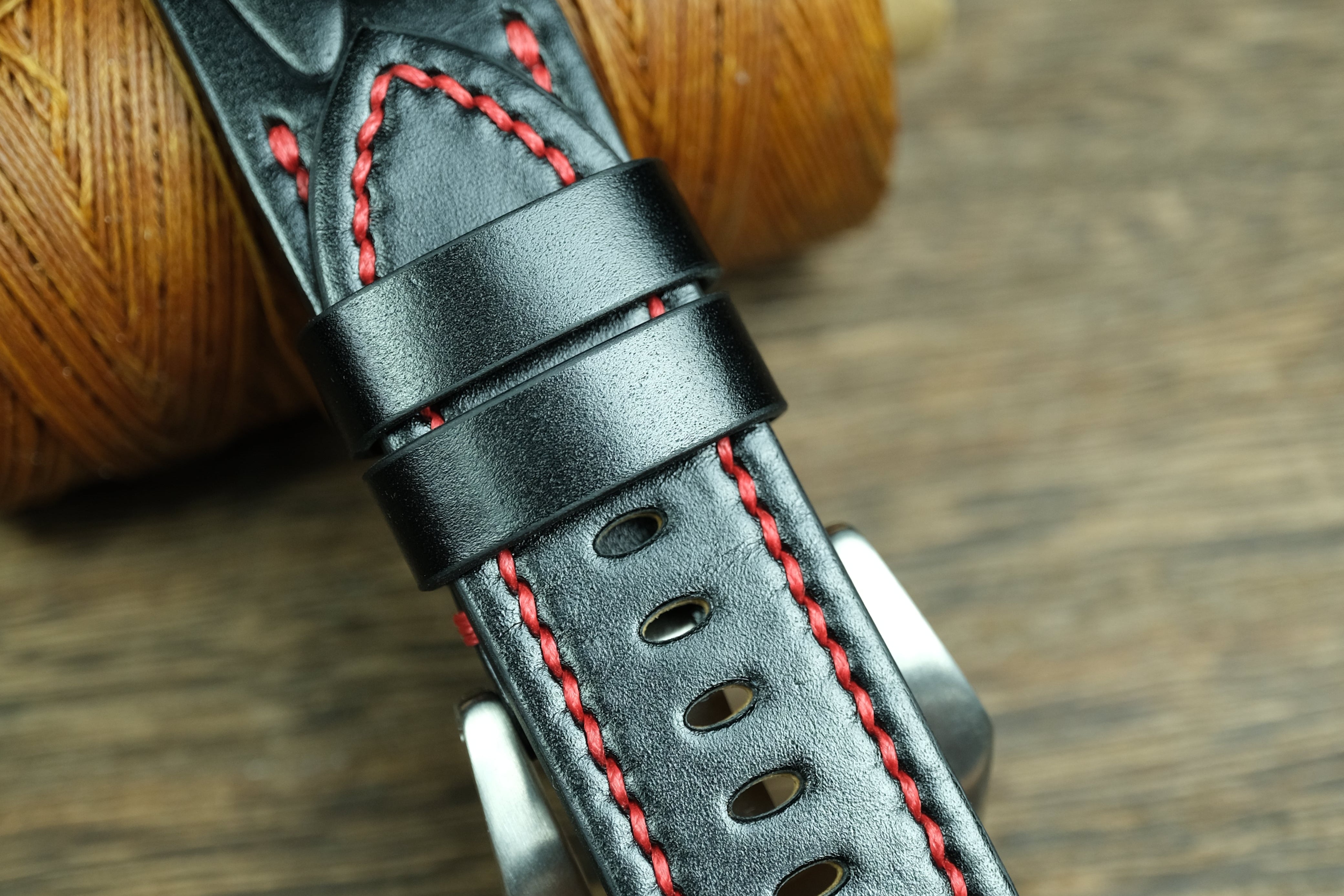 Black Buttero Leather Rally Style Watch Strap