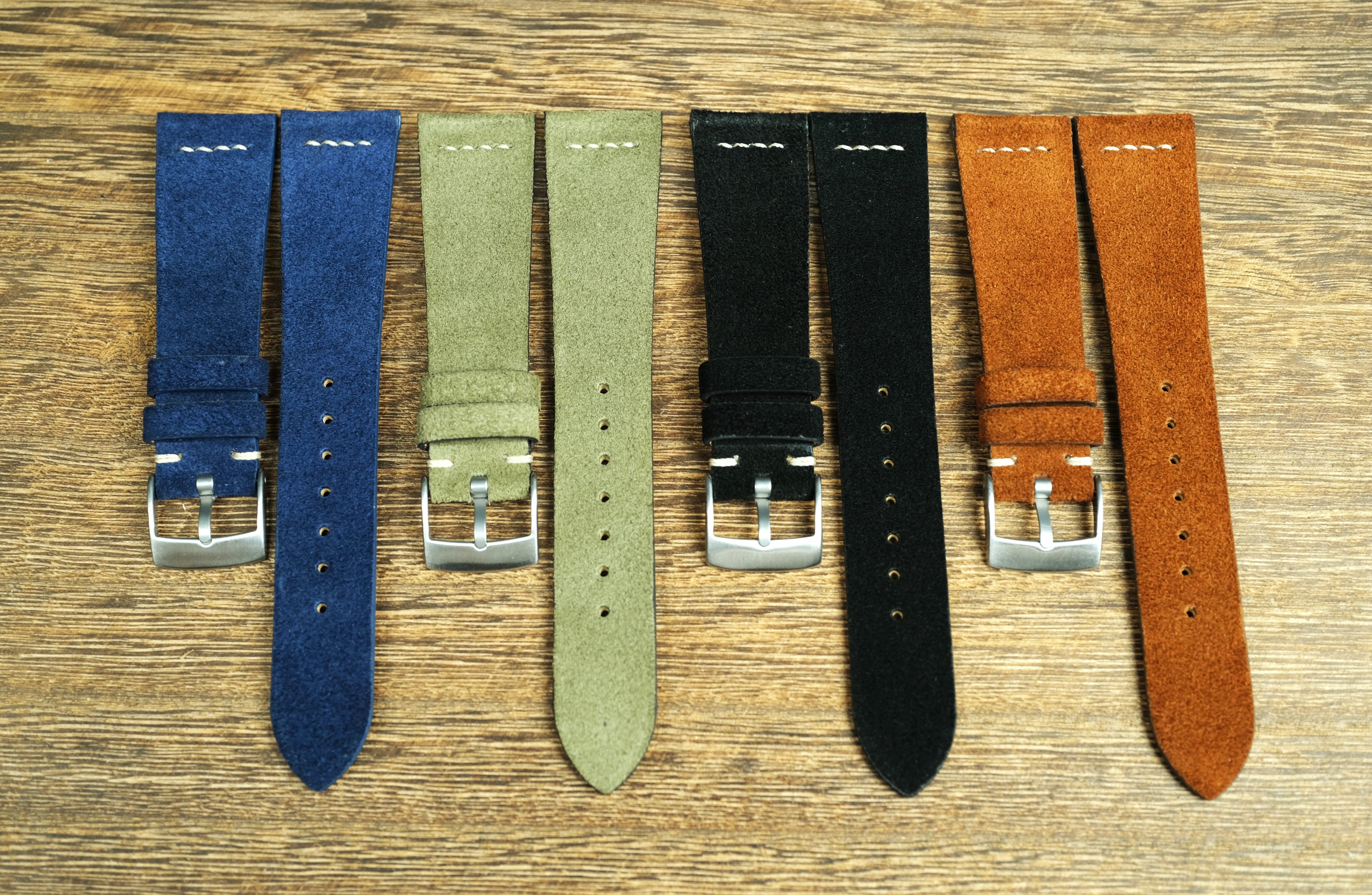 Brown Suede Leather Watch Strap, Row Stitch