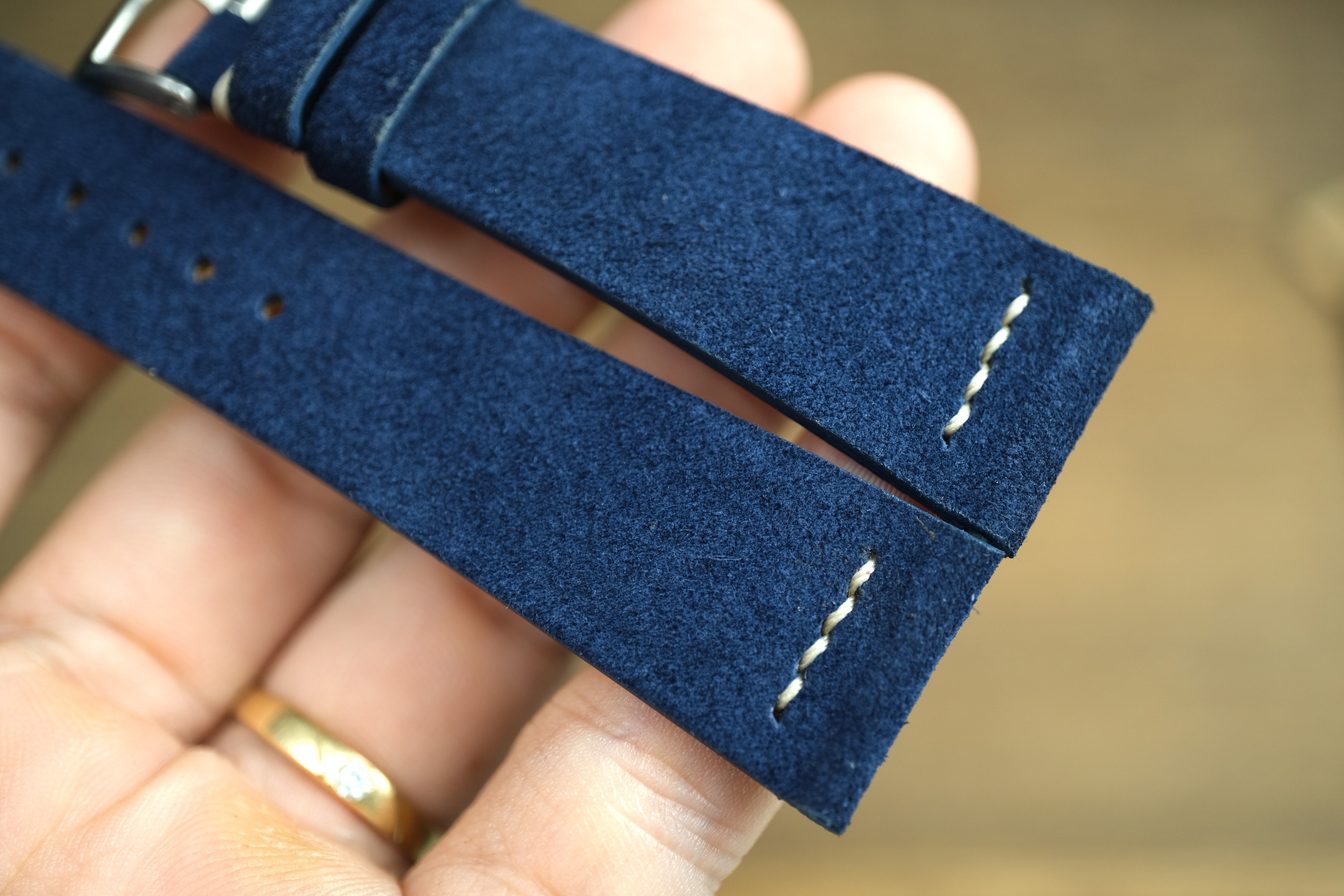 Blue Suede Leather Watch Strap, Row Stitch
