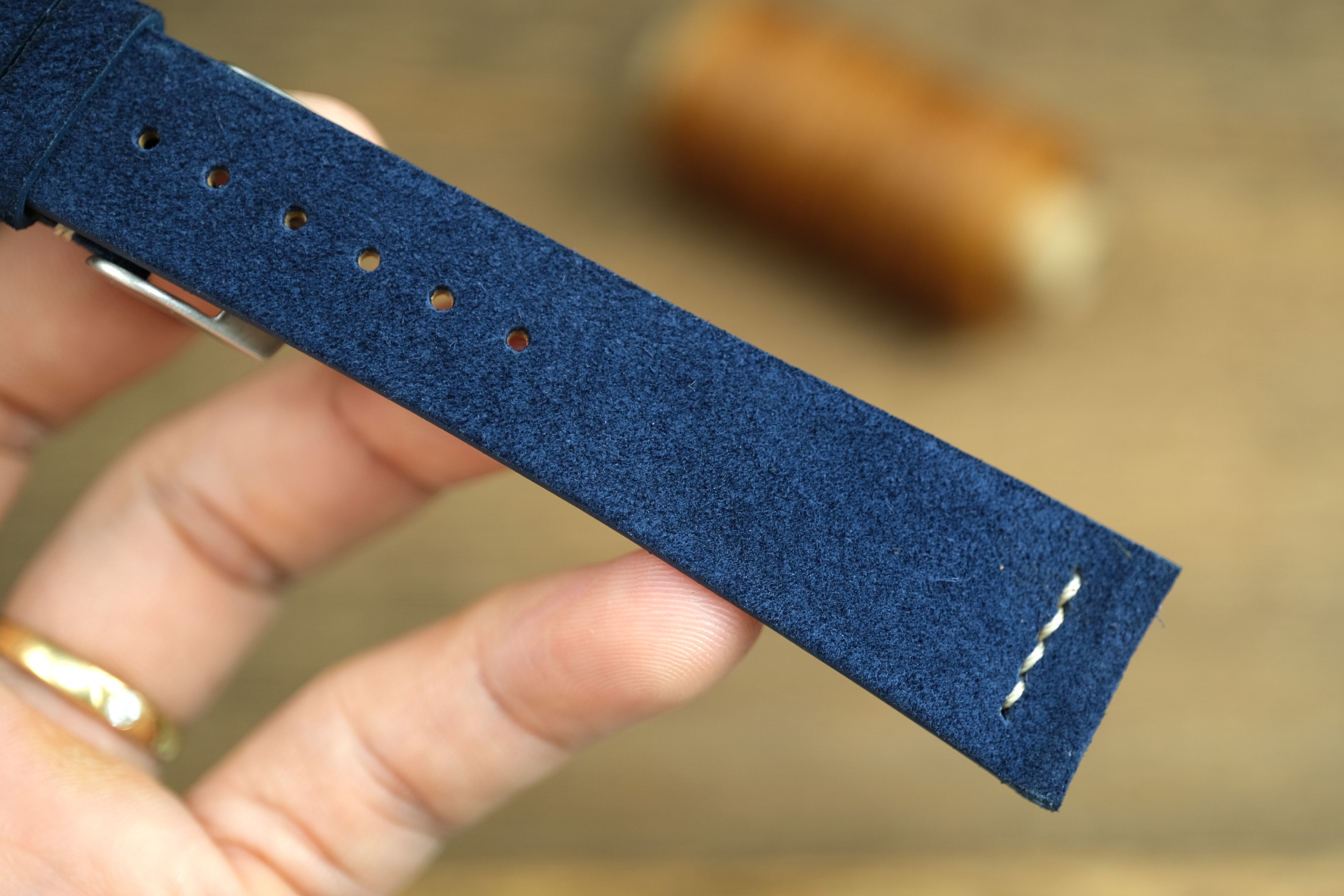 Blue Suede Leather Watch Strap, Row Stitch