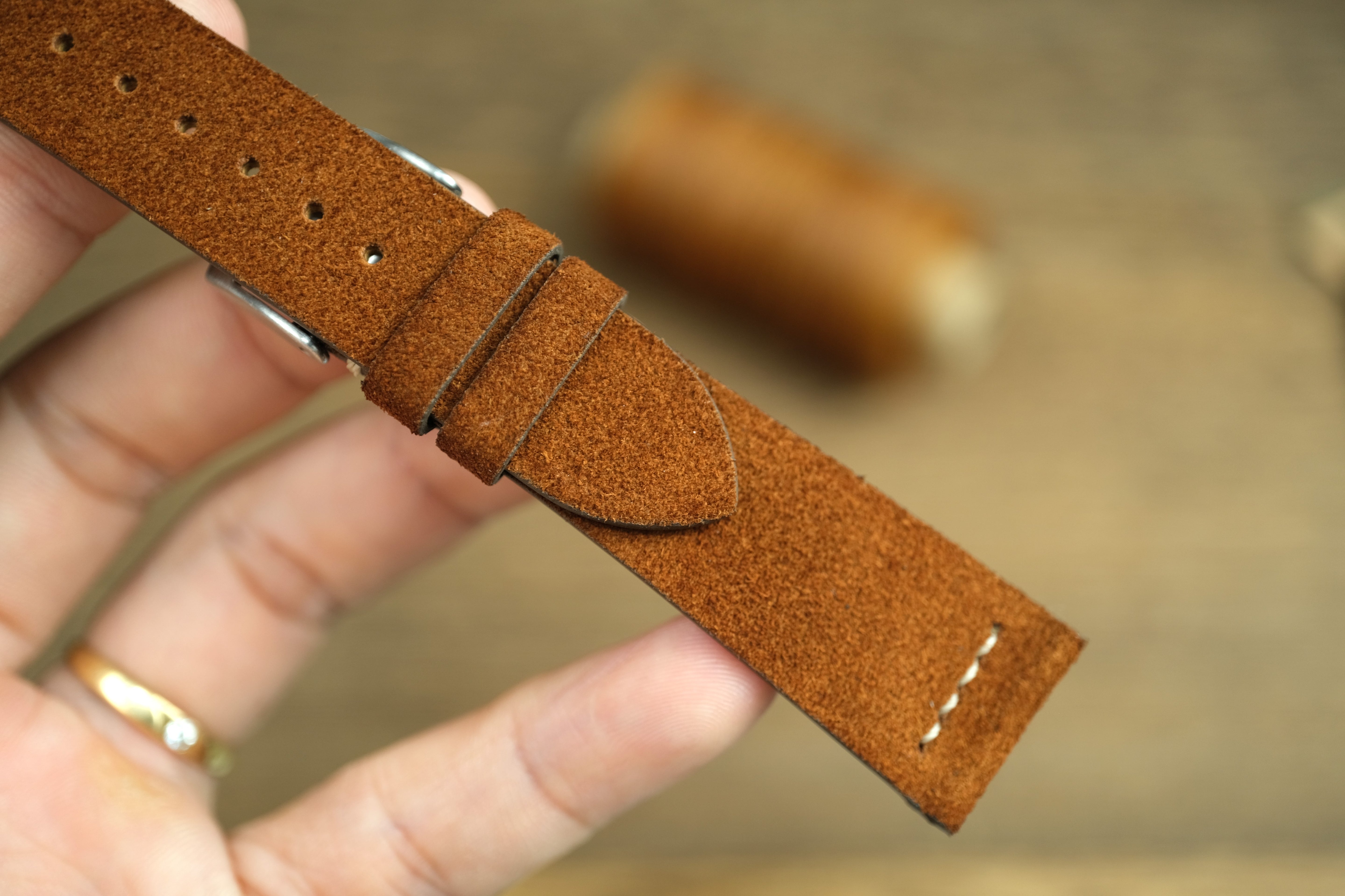 Brown Suede Leather Watch Strap, Row Stitch