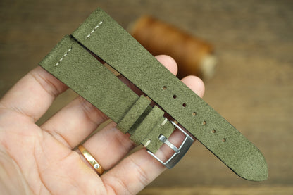 Olive Green Suede Leather Watch Strap, Row Stitch