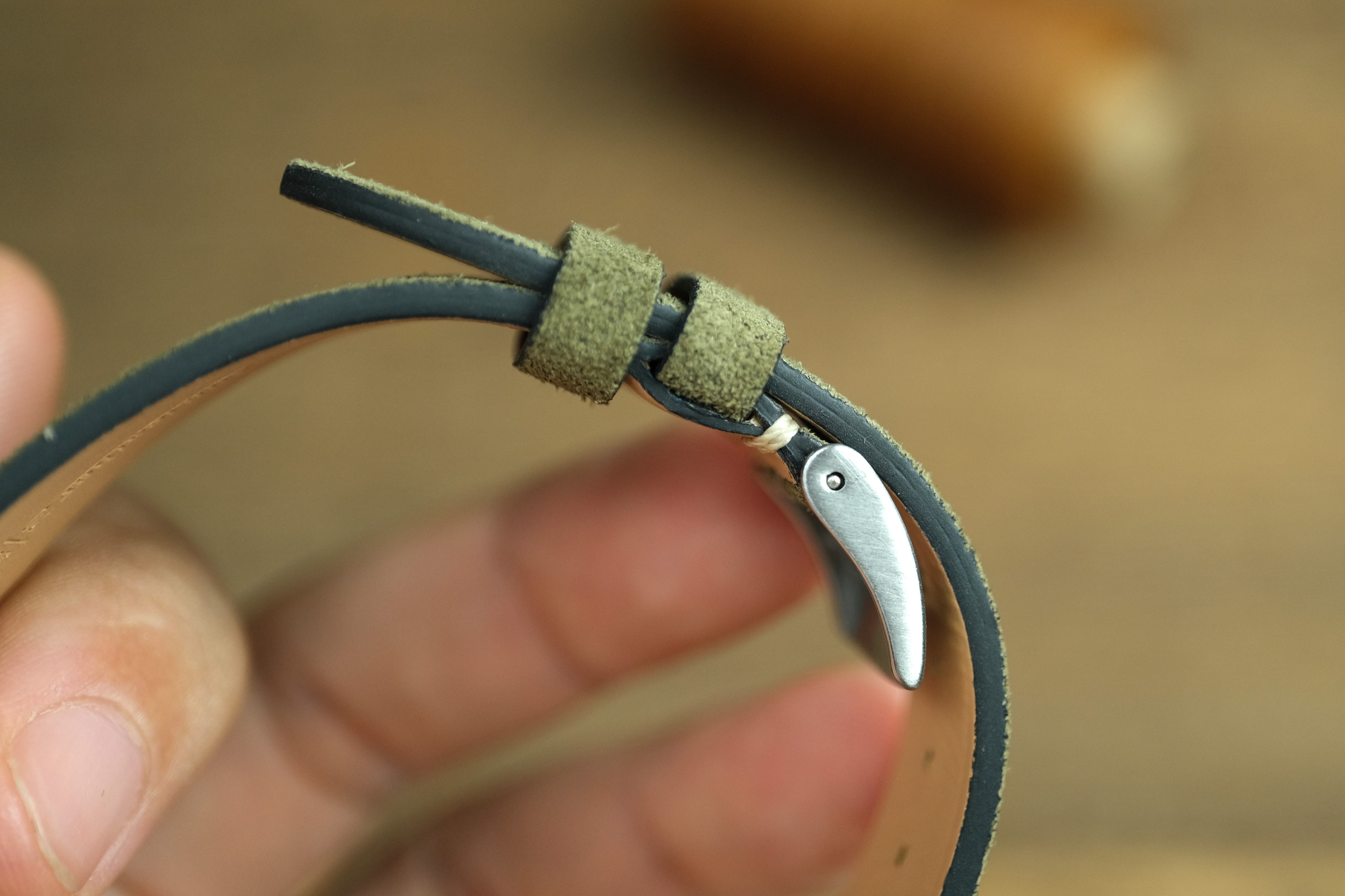 Olive Green Suede Leather Watch Strap, Row Stitch
