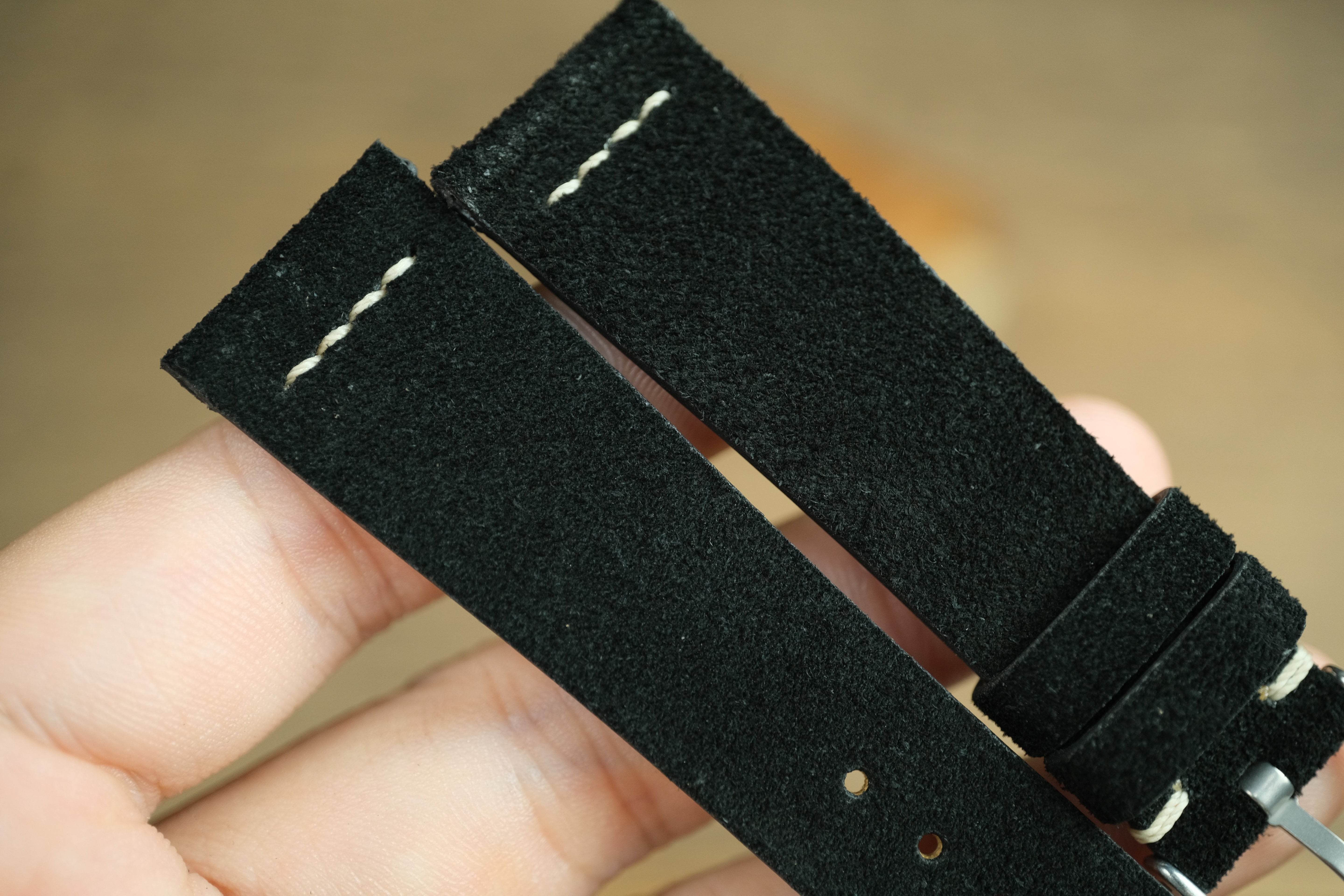 Black Suede Leather Watch Strap, Row Stitch