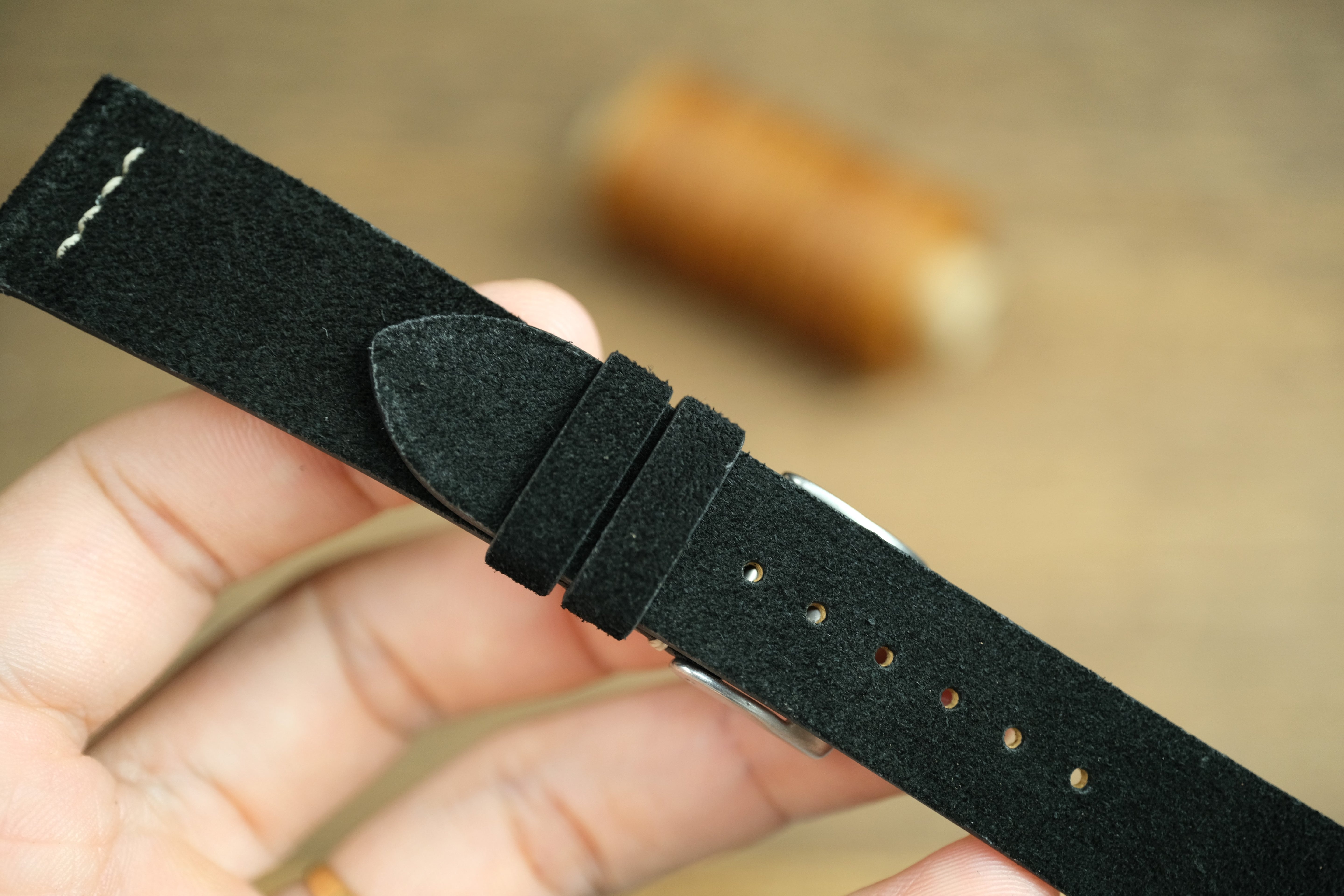 Black Suede Leather Watch Strap, Row Stitch