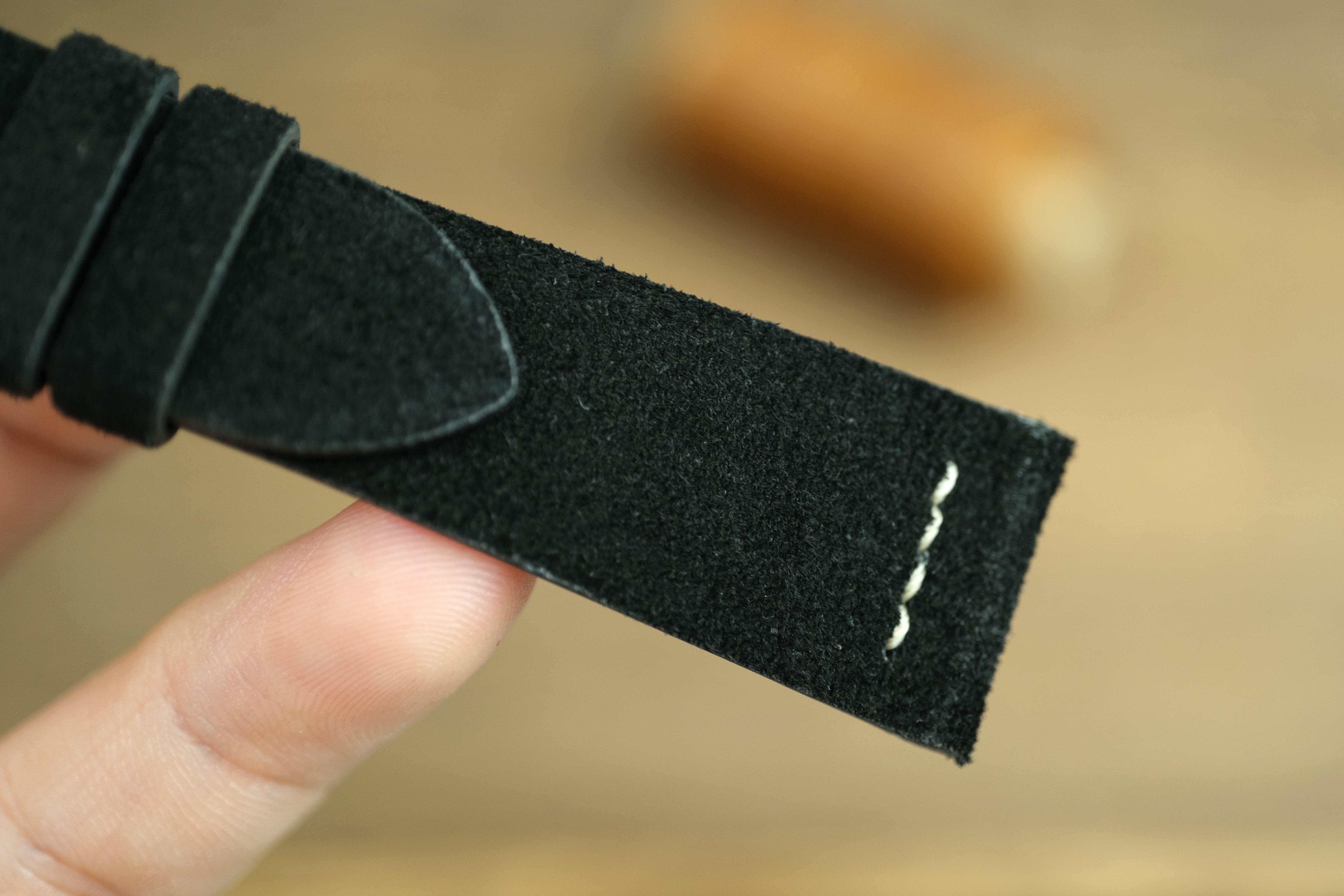 LEATHER WATCH STRAP, BLACK SUEDE LEATHER WATCH BAND ROW-STITCH