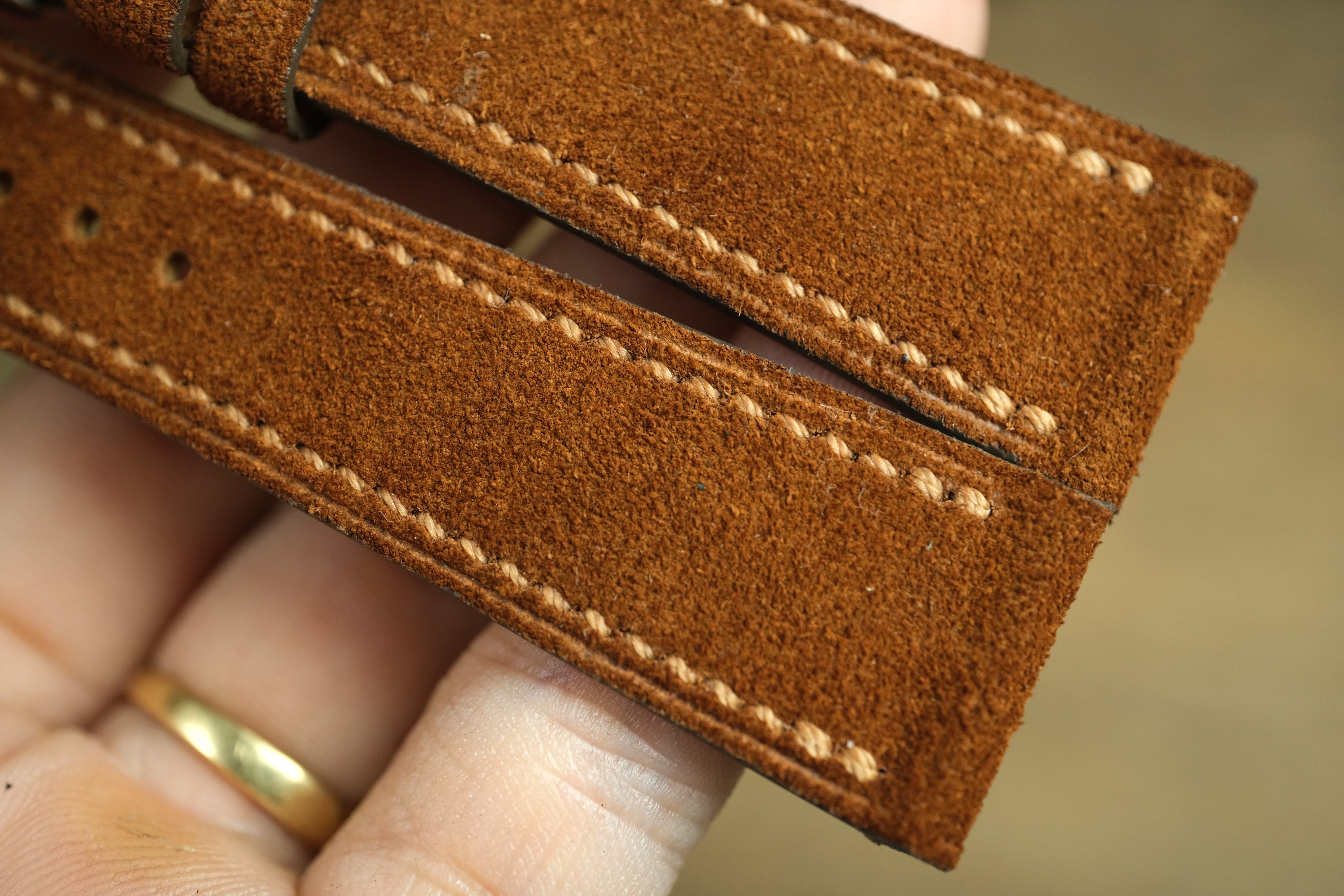 Brown Suede Leather Watch Strap, Side Stitch