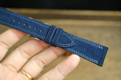 Blue Suede Leather Watch Strap, Side Stitch