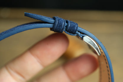 Blue Suede Leather Watch Strap, Side Stitch