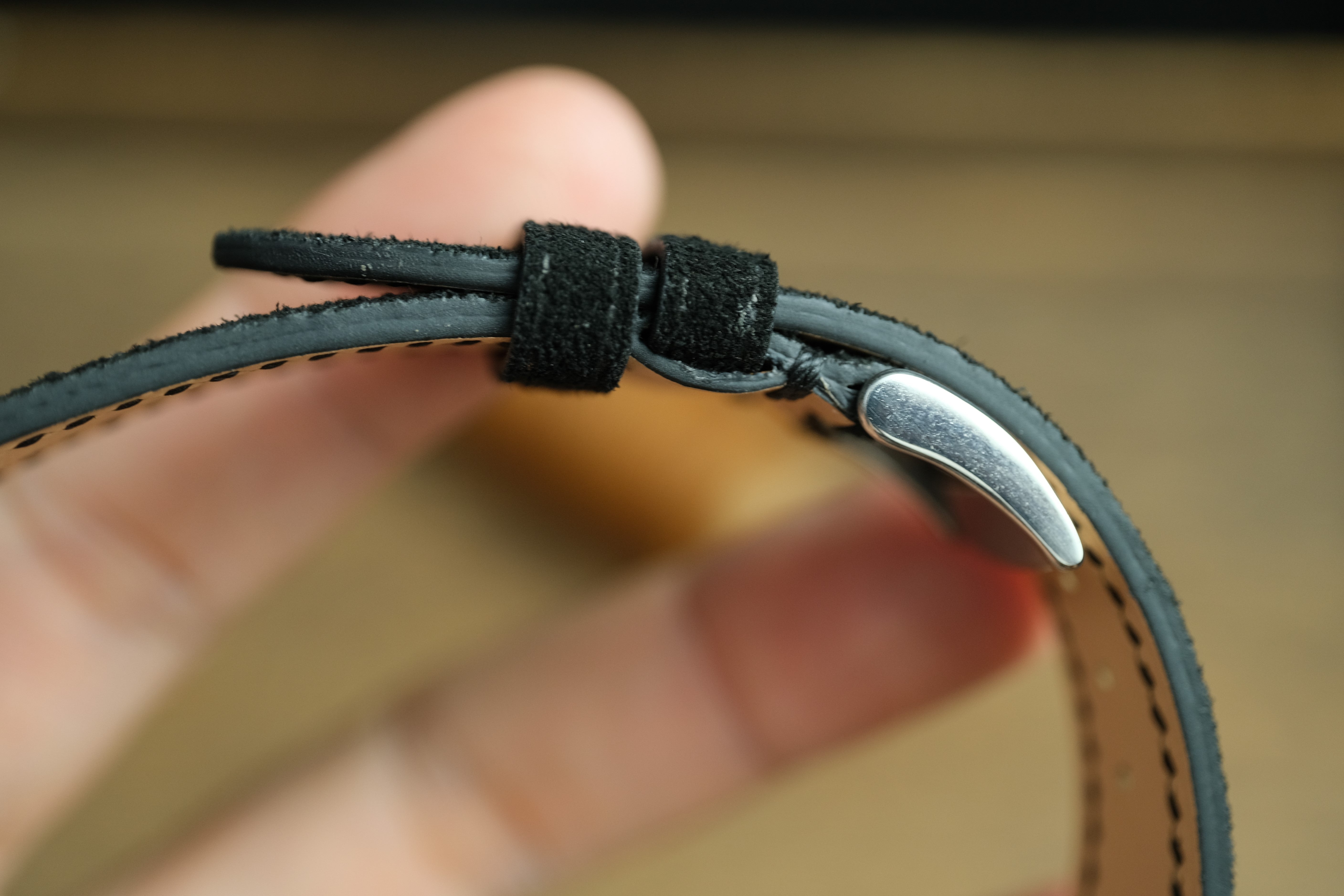 Black Suede Leather Watch Strap, Side Stitch