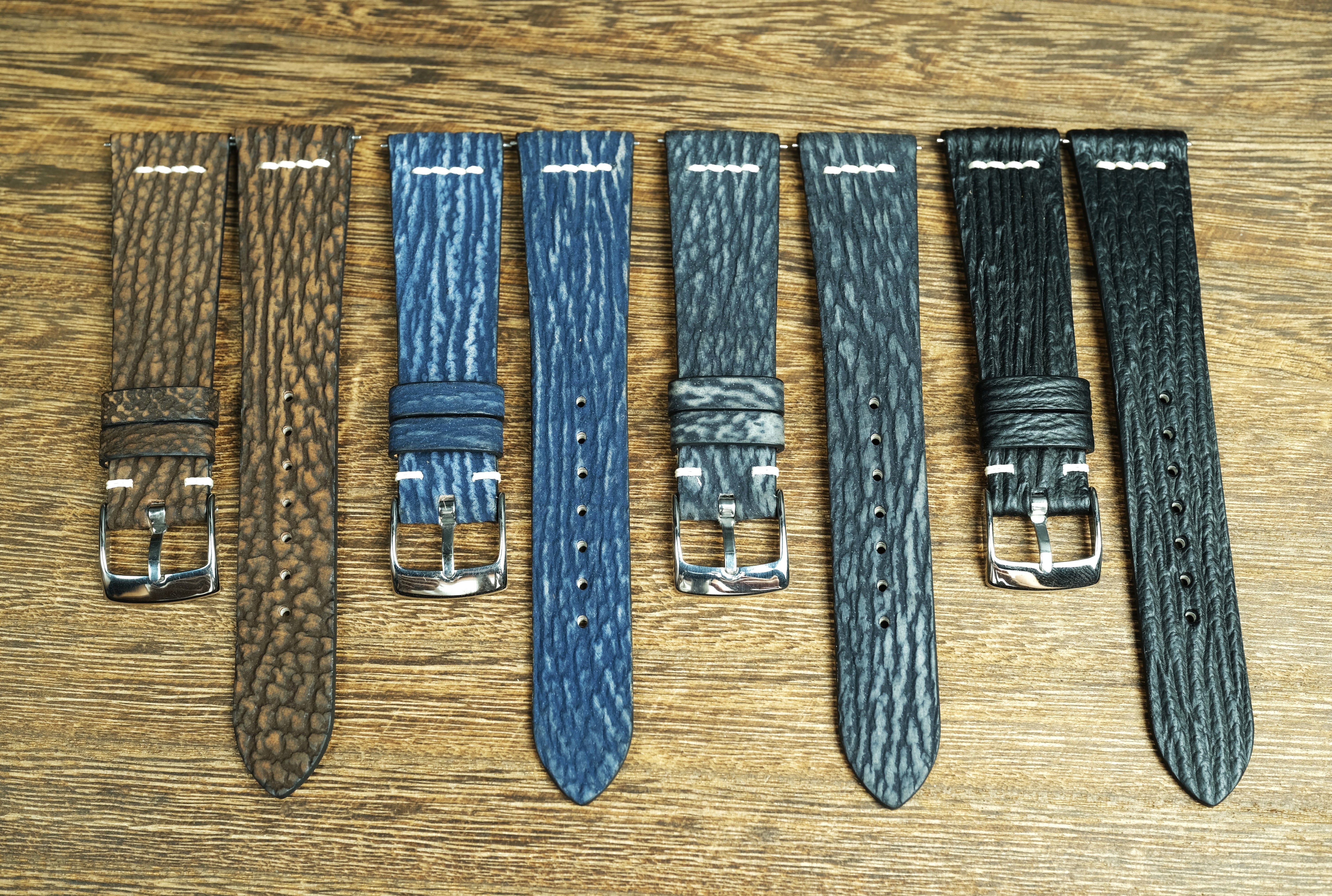 Handmade Brown Shark Leather Row-Stitch Watch Strap
