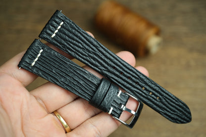 Black Shark Leather Watch Strap, Row-Stitch