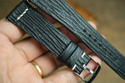 Black Shark Leather Watch Strap, Row-Stitch