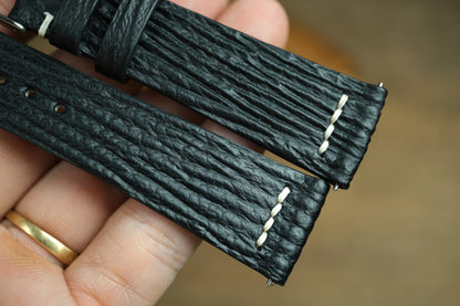 Black Shark Leather Watch Strap, Row-Stitch