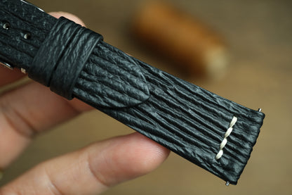 Black Shark Leather Watch Strap, Row-Stitch