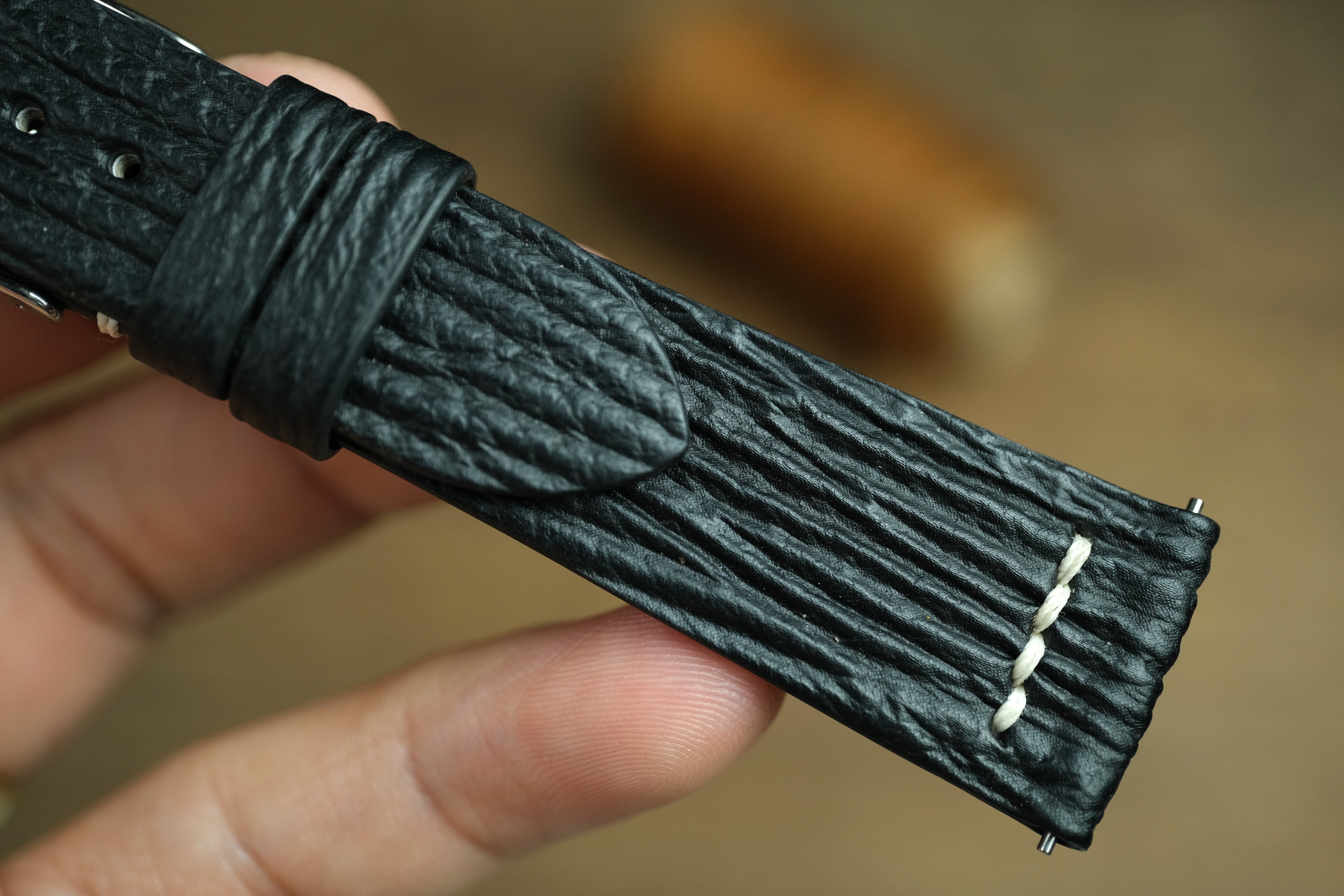 Black Shark Leather Watch Strap, Row-Stitch