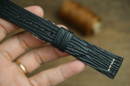 Black Shark Leather Watch Strap, Row-Stitch