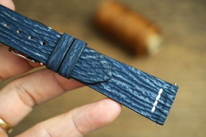 Handmade Blue Shark Leather Row-Stitch Watch Strap