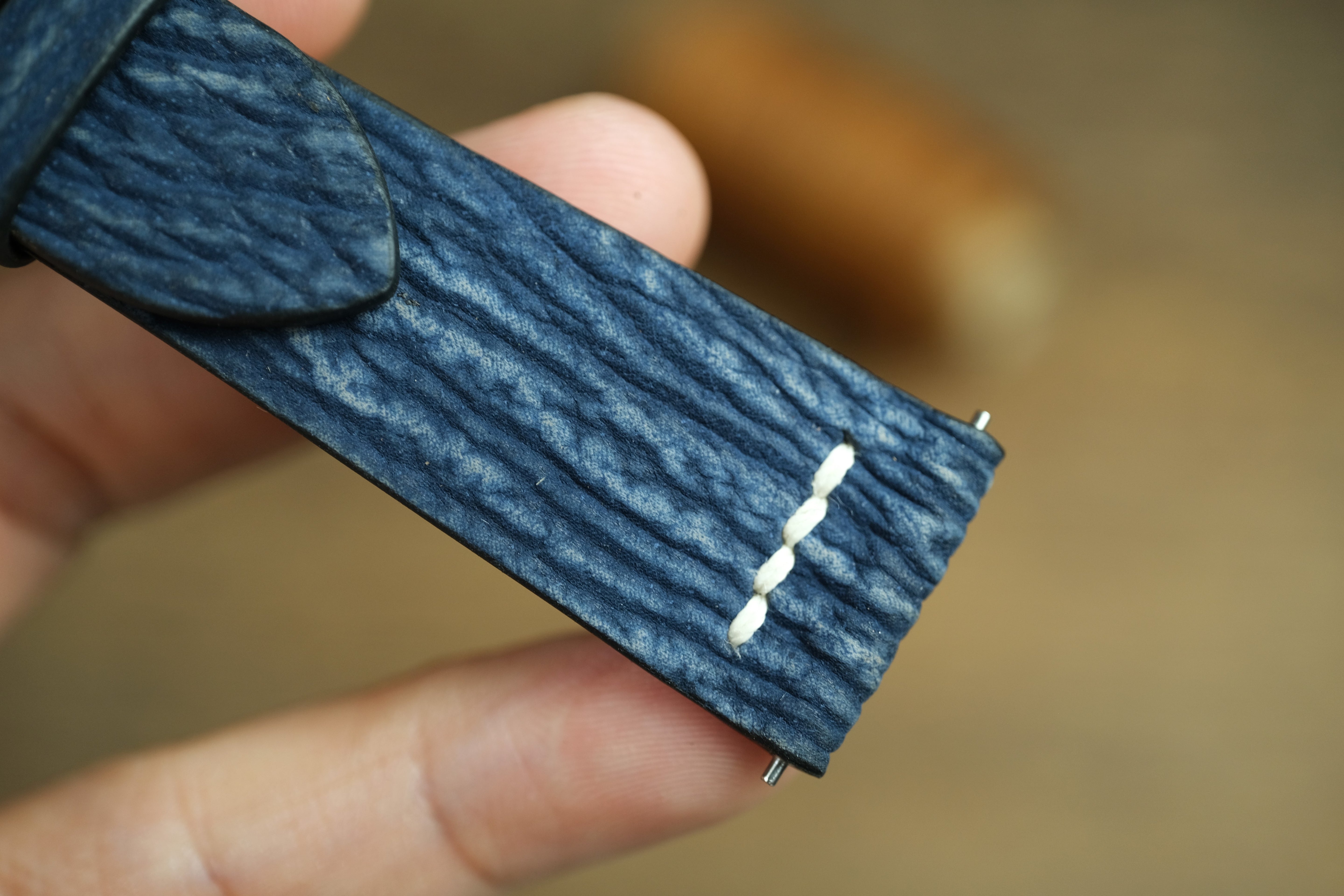 Handmade Blue Shark Leather Row-Stitch Watch Strap