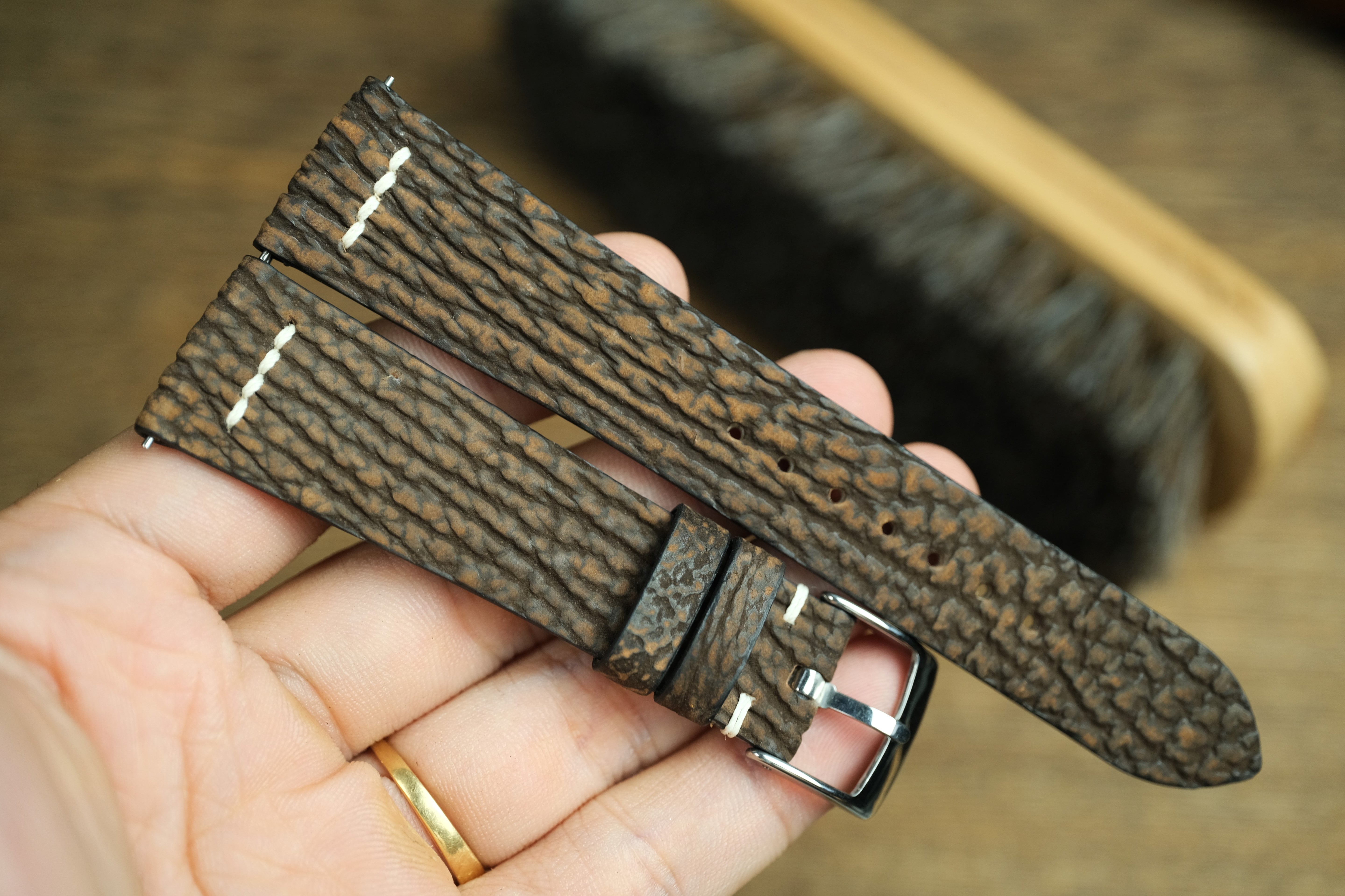 Handmade Brown Shark Leather Row-Stitch Watch Strap