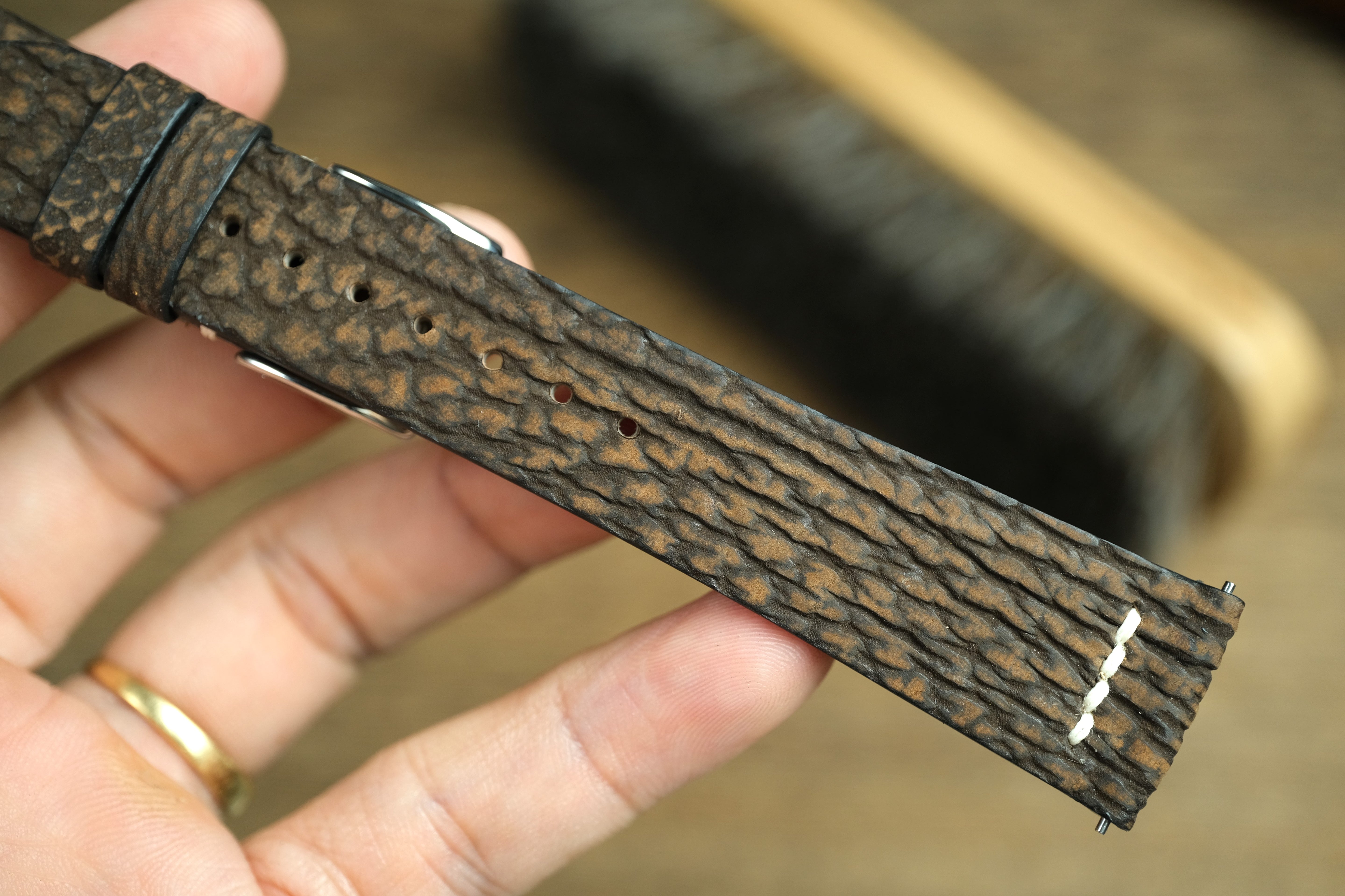 Handmade Brown Shark Leather Row-Stitch Watch Strap