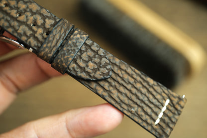 Handmade Brown Shark Leather Row-Stitch Watch Strap