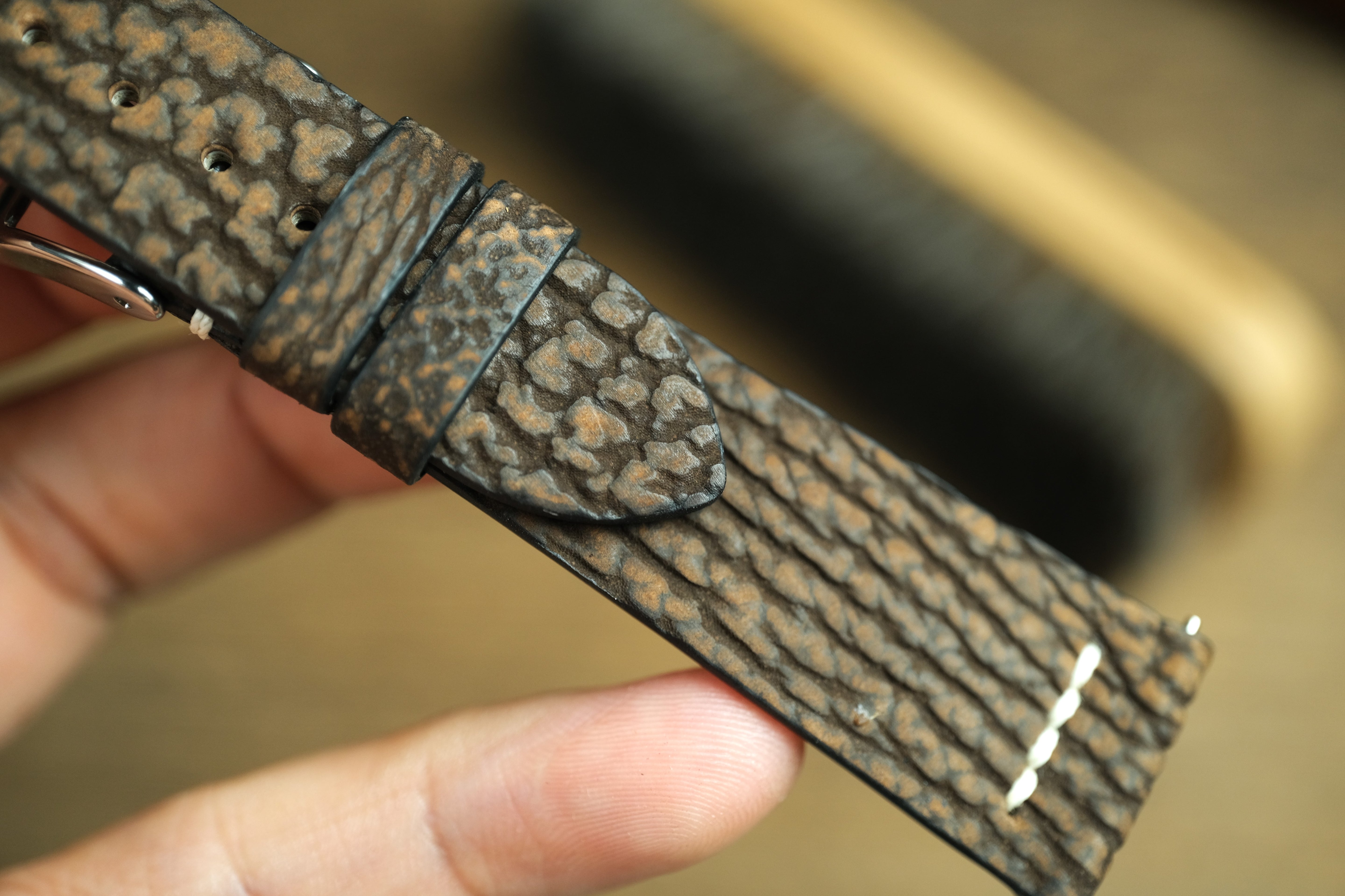 Handmade Brown Shark Leather Row-Stitch Watch Strap