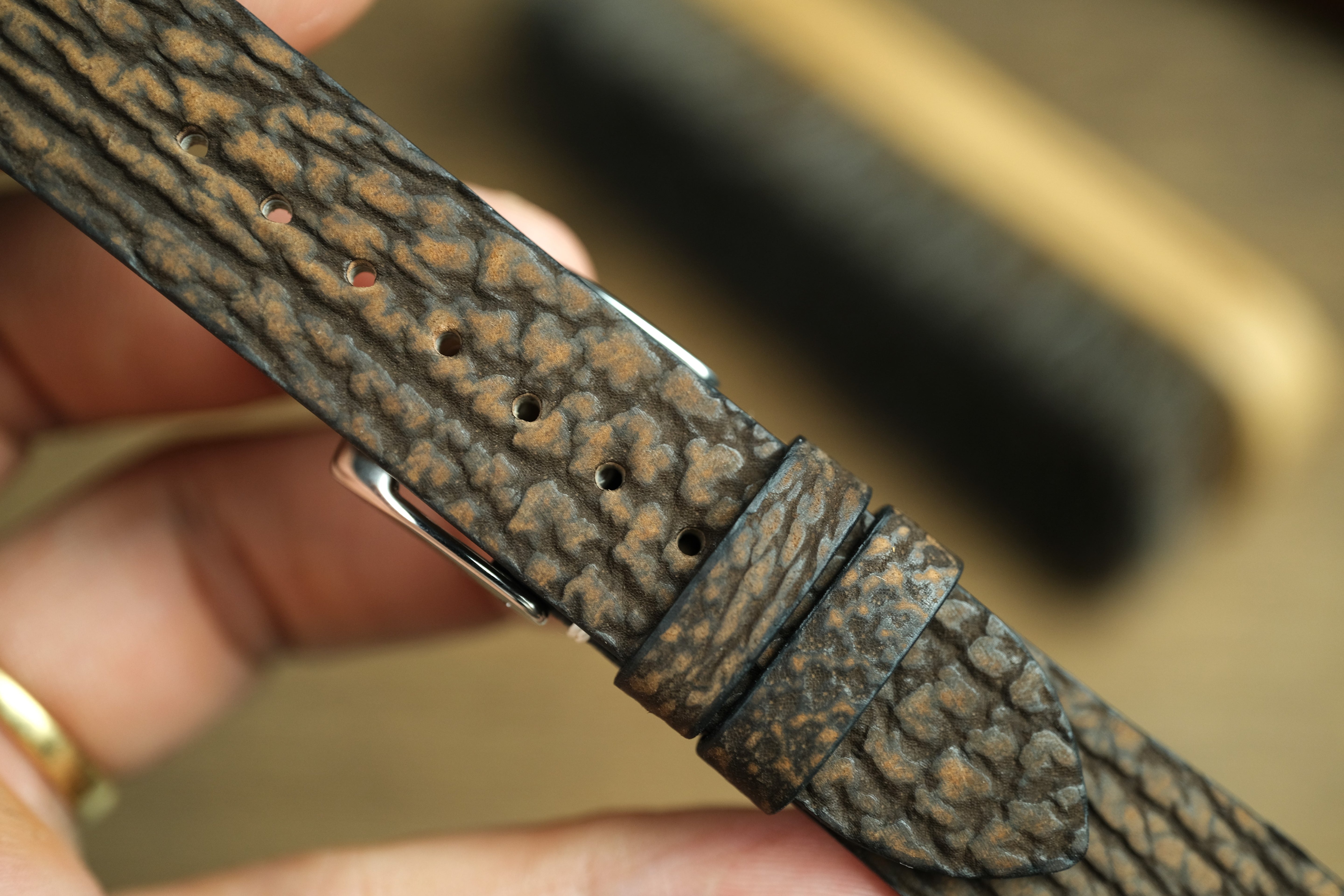 Handmade Brown Shark Leather Row-Stitch Watch Strap