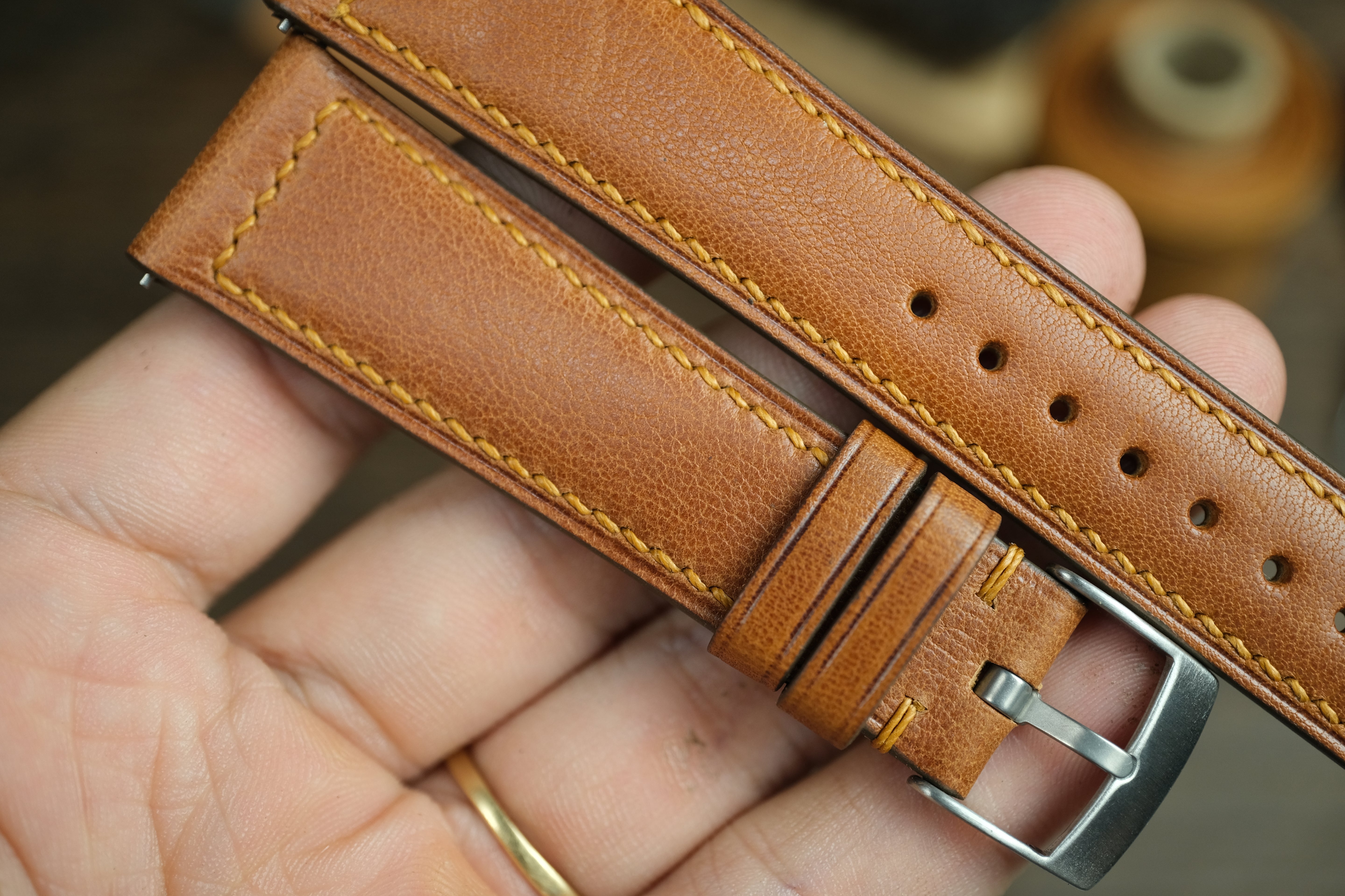 Gold Brown Vacheta Leather Watch Strap