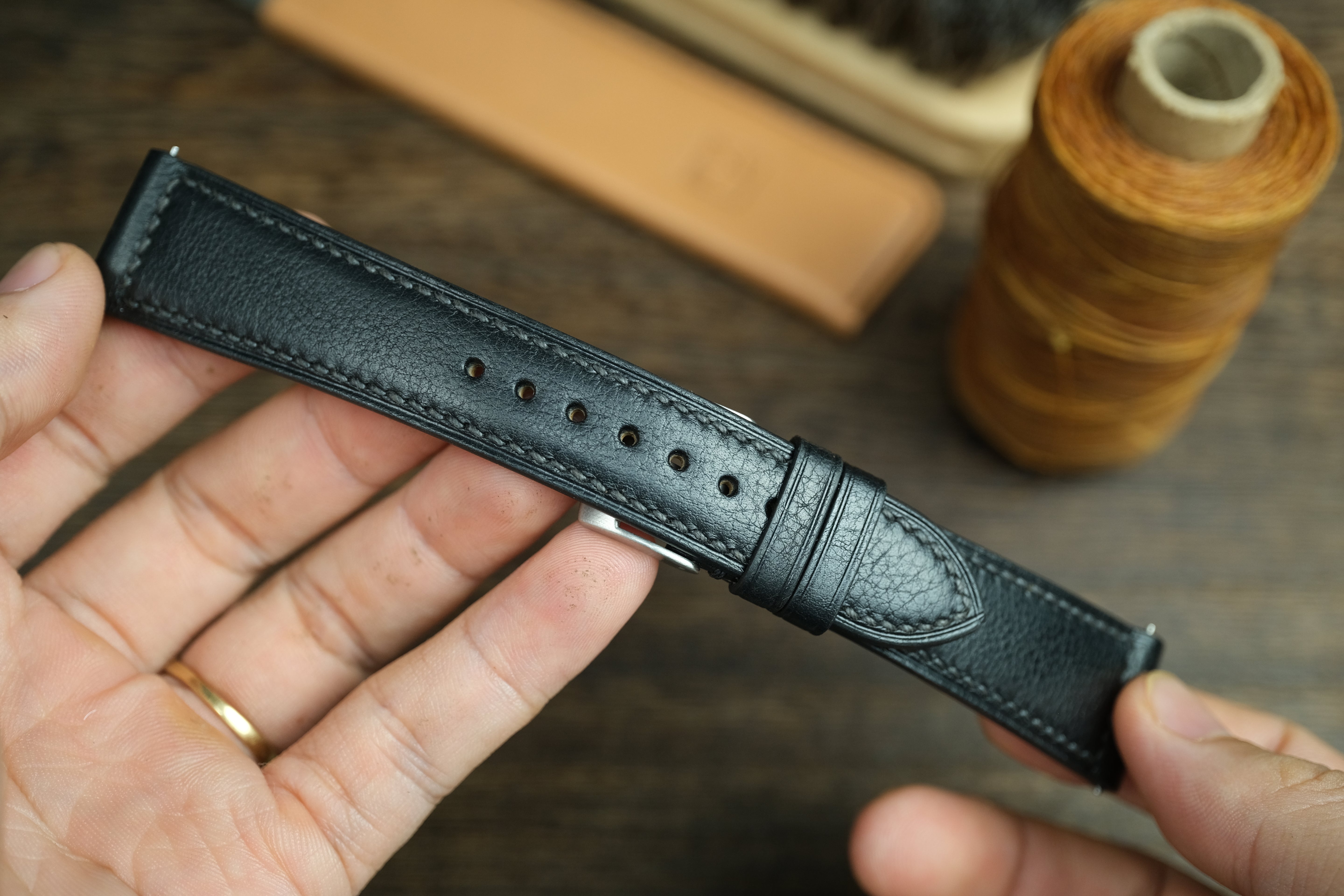 Black Vacheta Leather Watch Strap