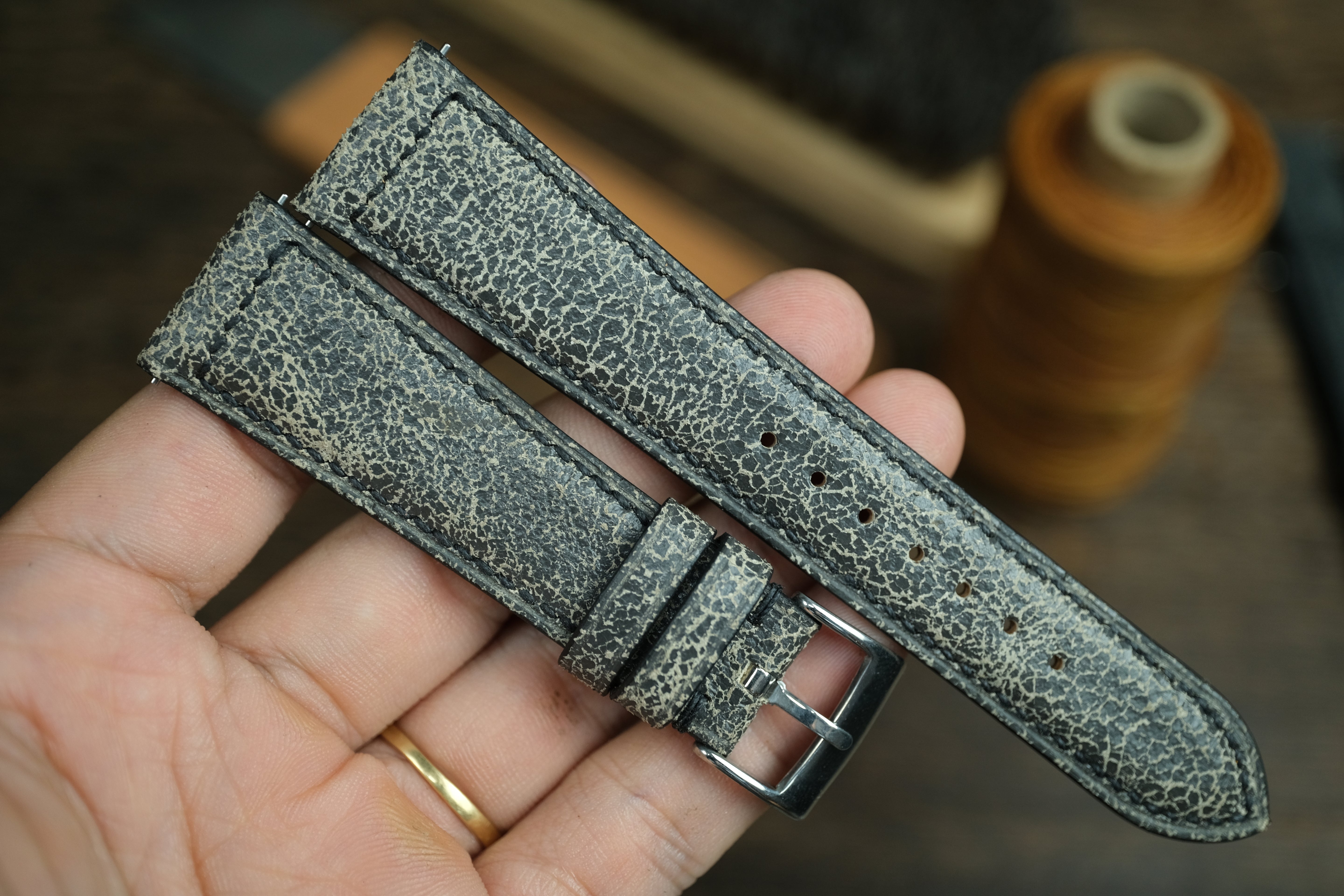 Black/Grey Distressed Leather Watch Strap