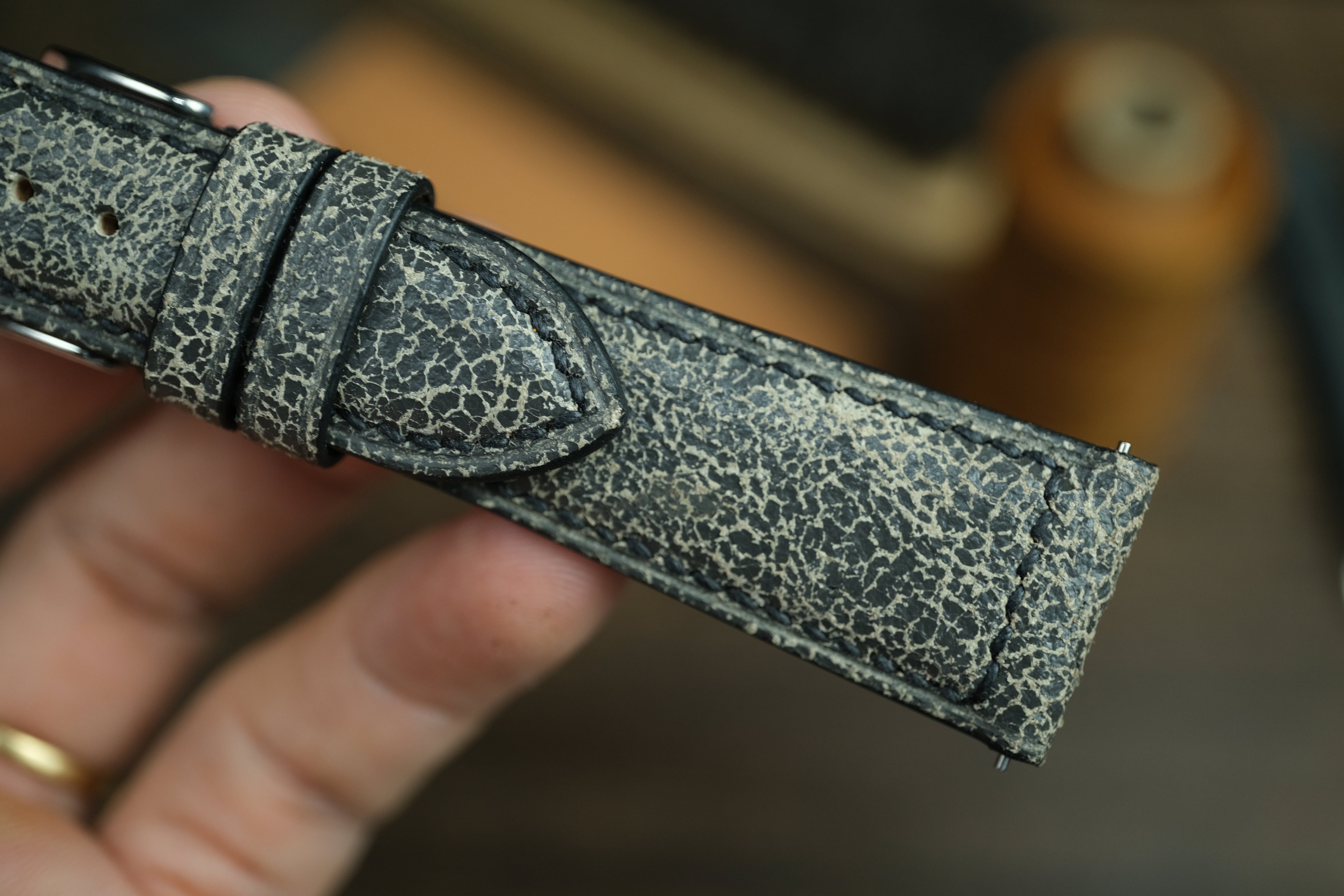 Black/Grey Distressed Leather Watch Strap