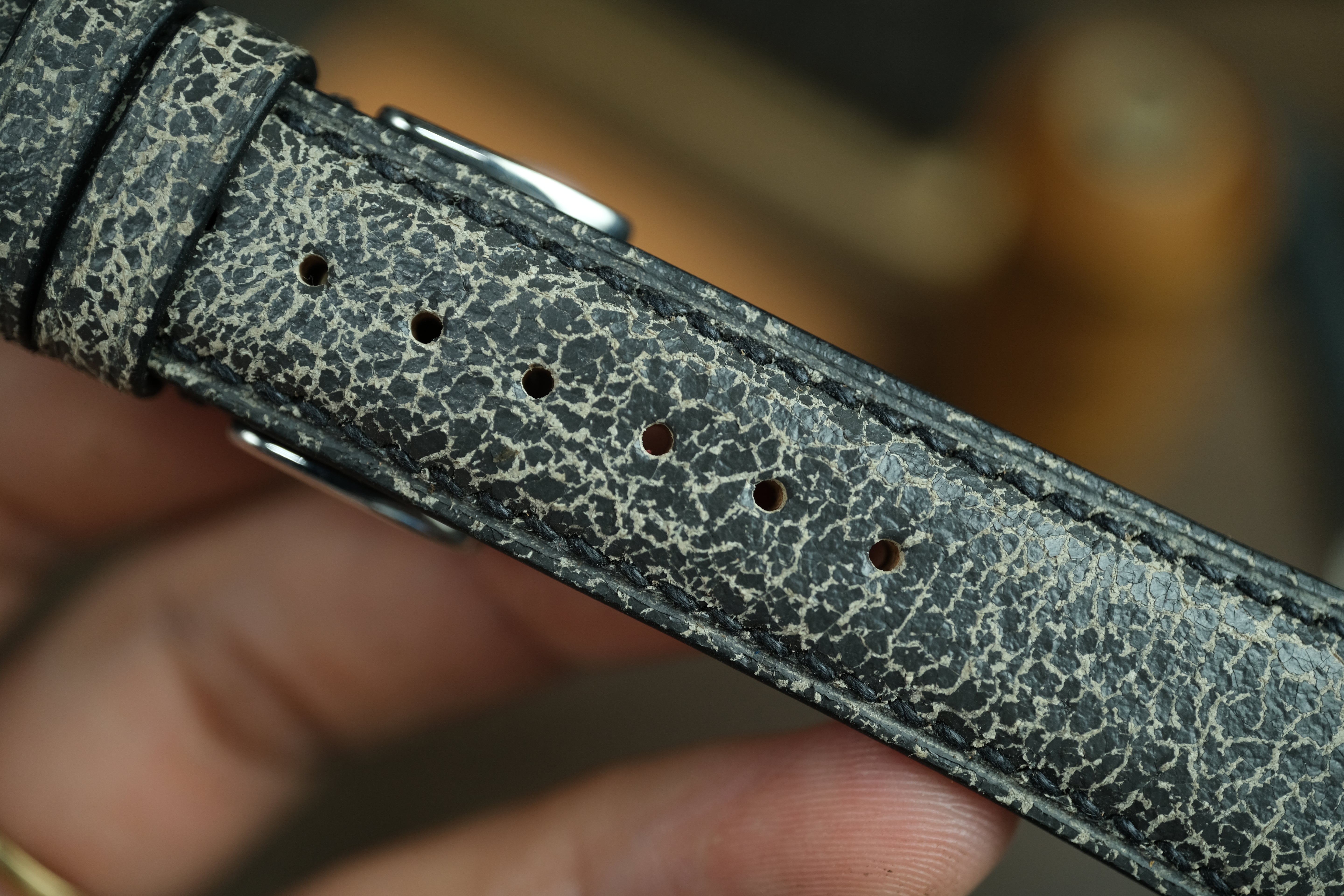 Black/Grey Distressed Leather Watch Strap