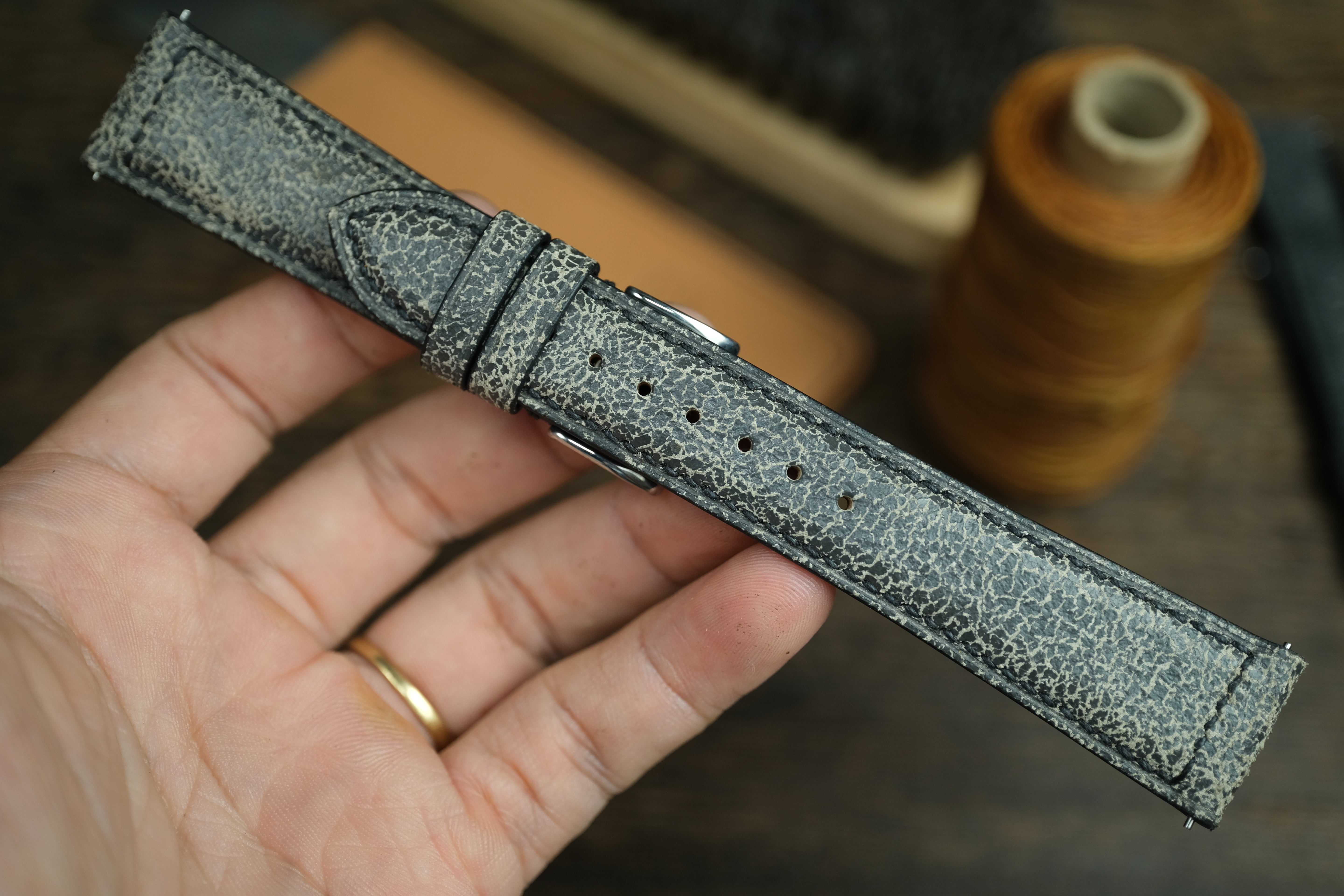 Black/Grey Distressed Leather Watch Strap