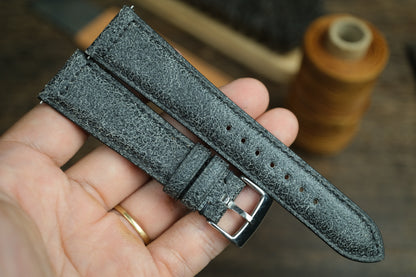 Black Distressed Leather Watch Strap