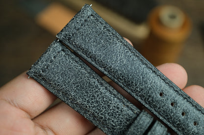 Black Distressed Leather Watch Strap